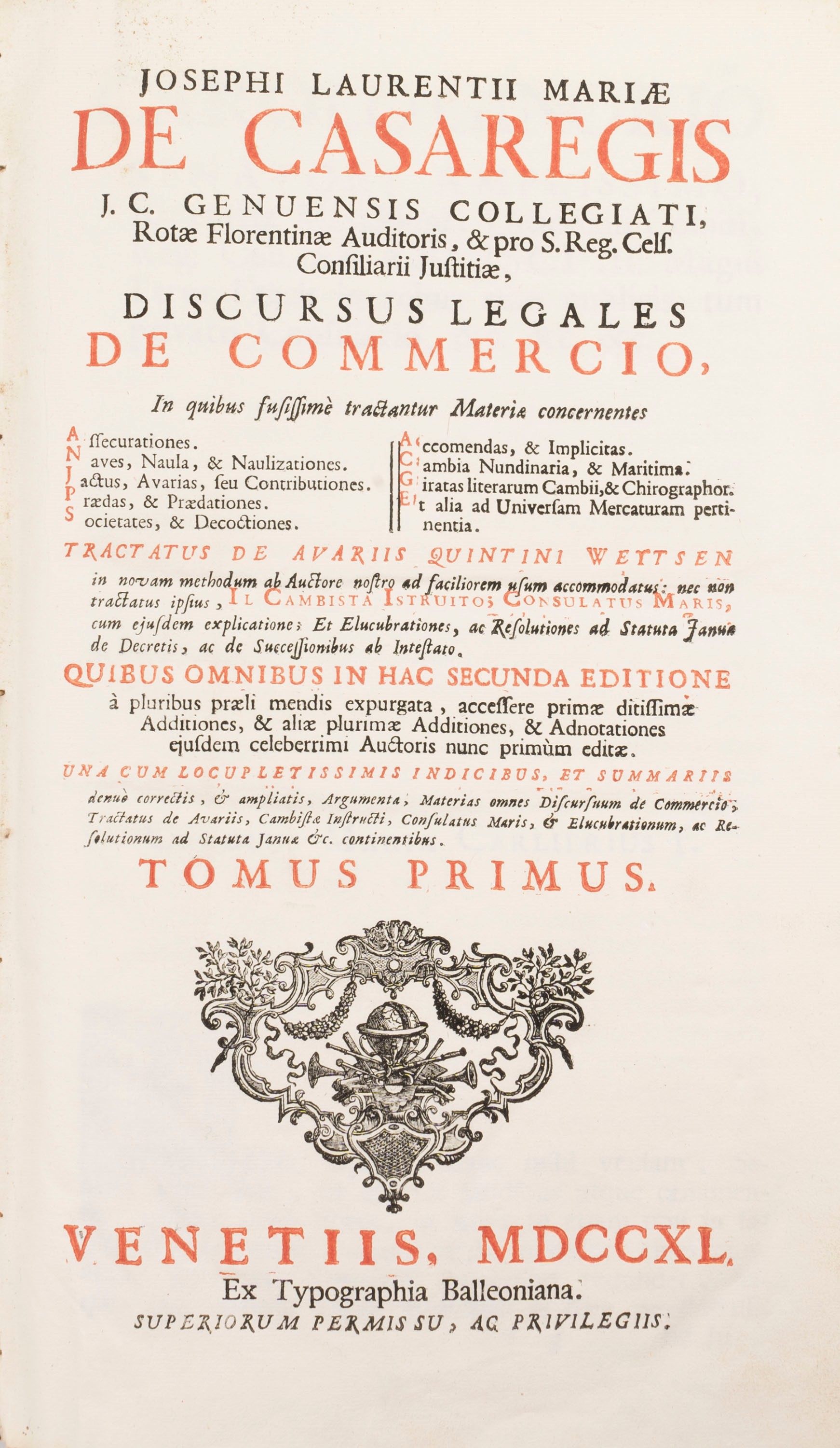 Giuseppe Lorenzo Maria Casaregi - De Commerce 1740 | Books, Autographs ...