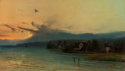 Tramonto sul lago di Como, olio su tela