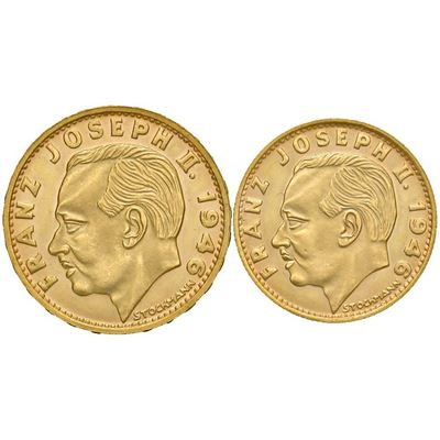 Liechtenstein, 20 franchi e 10 franchi, 1946, metallo: oro, peso totale 9,60 g