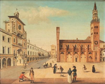 Autore anonimo, Veduta di Crema con la Cattedrale di Santa Maria Assunta, olio su tela