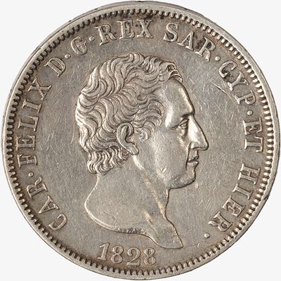 Regno di Sardegna, 5 Lire, 1828, argento