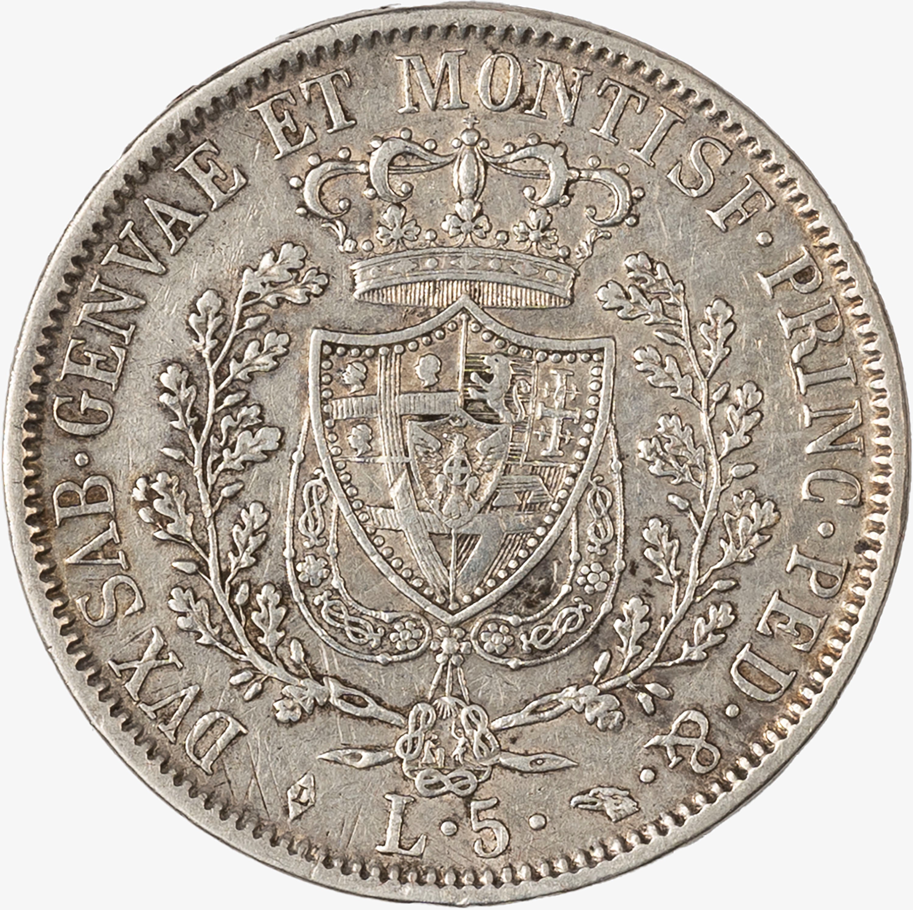 Regno di Sardegna, Carlo Felice, 1821-1831 - Regno di Sardegna, 5 Lire, 1828, argento