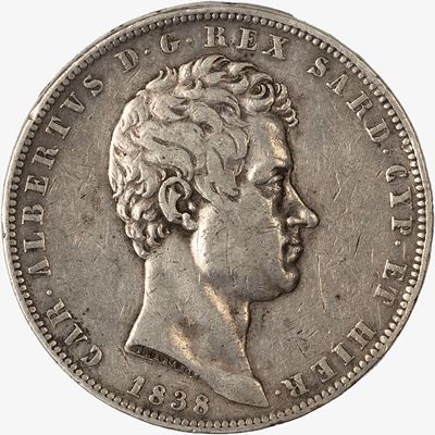 Carlo Alberto, 5 Lire (1838)