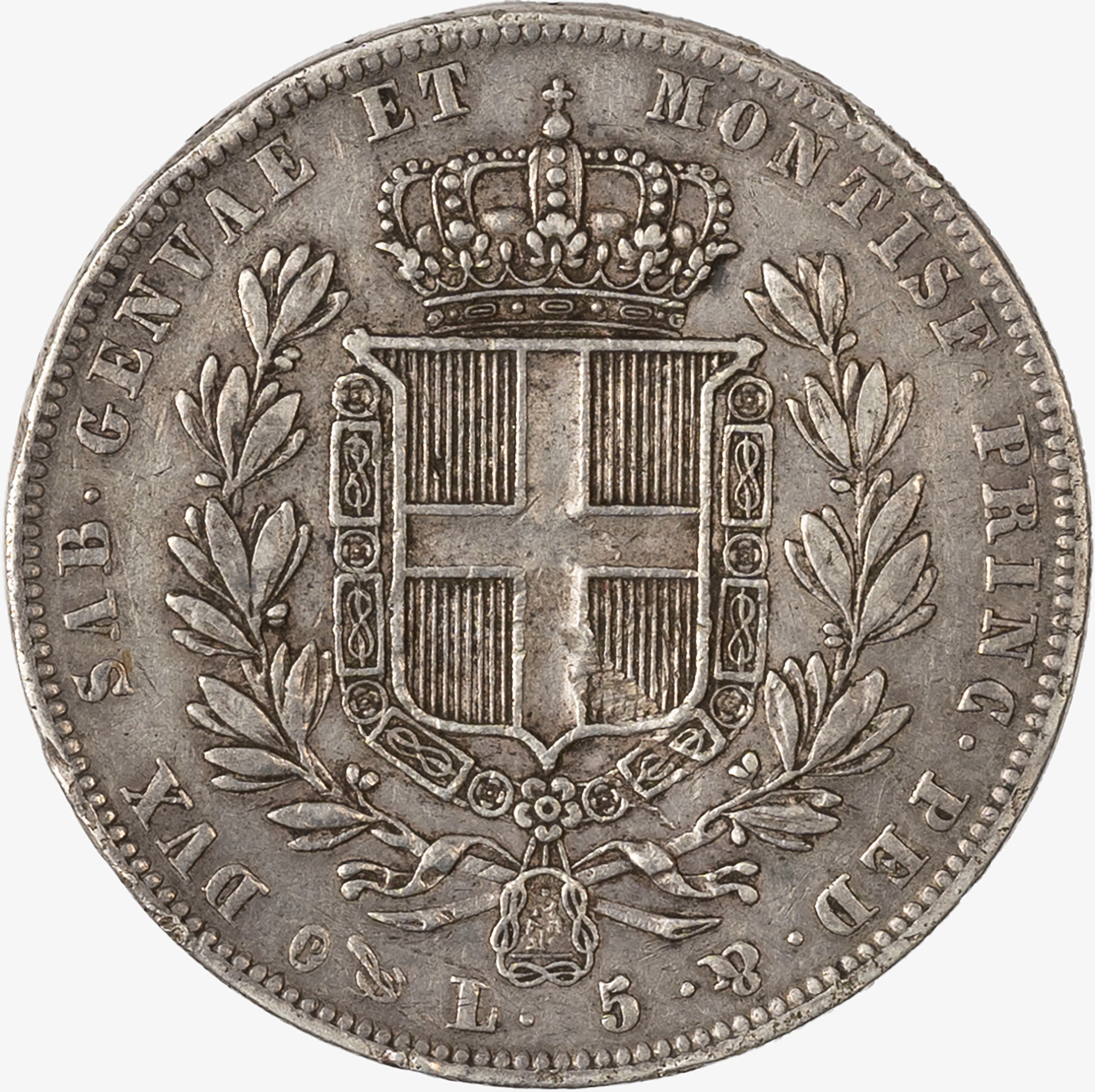 Regno di Sardegna, Carlo Alberto, 1831-1849 - Carlo Alberto, 5 Lire (1838)