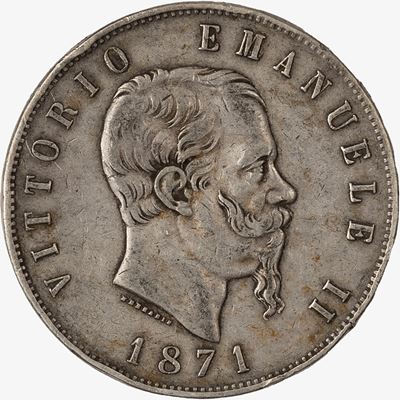 Regno d'Italia, Vittorio Emanuele II, 5 Lire, 1871, argento