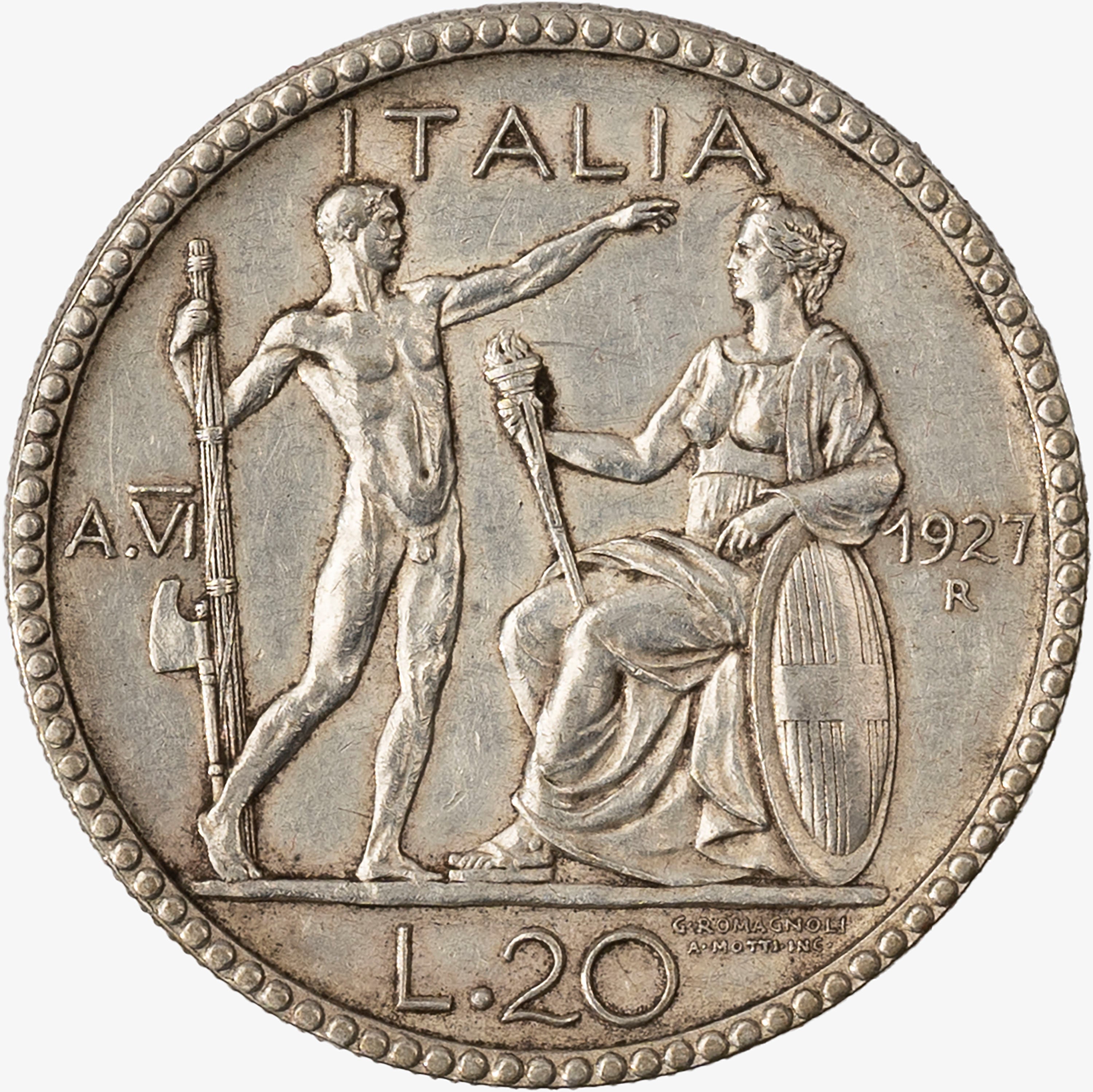 Regno D'italia, Vittorio Emanuele III, 1900-1946 - VITTORIO EMANUELE III, 20 Lire Littore Anno VI...