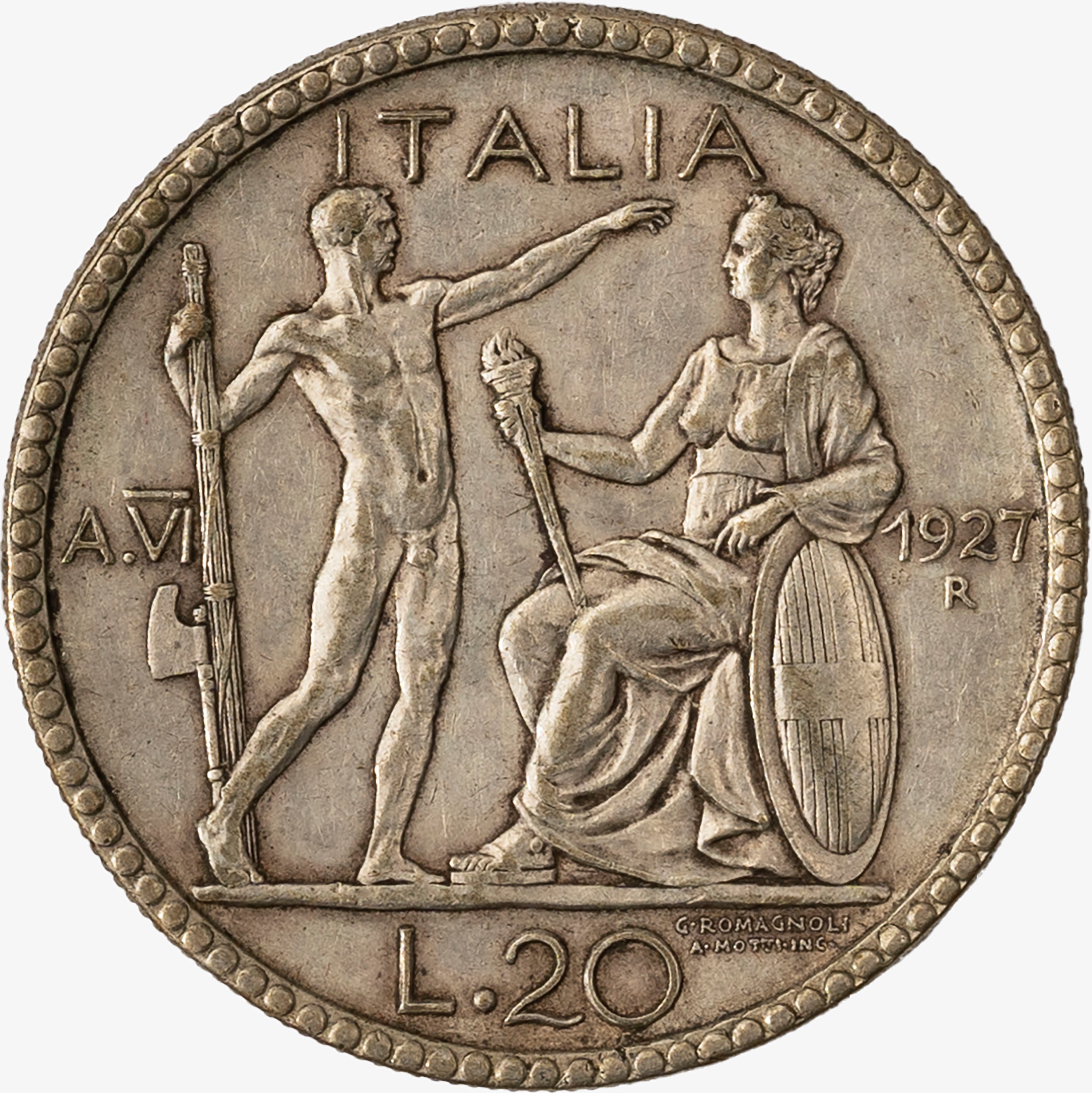 Regno D'italia, Vittorio Emanuele III, 1900-1946 - VITTORIO EMANUELE III, 20 Lire Littore, 1927