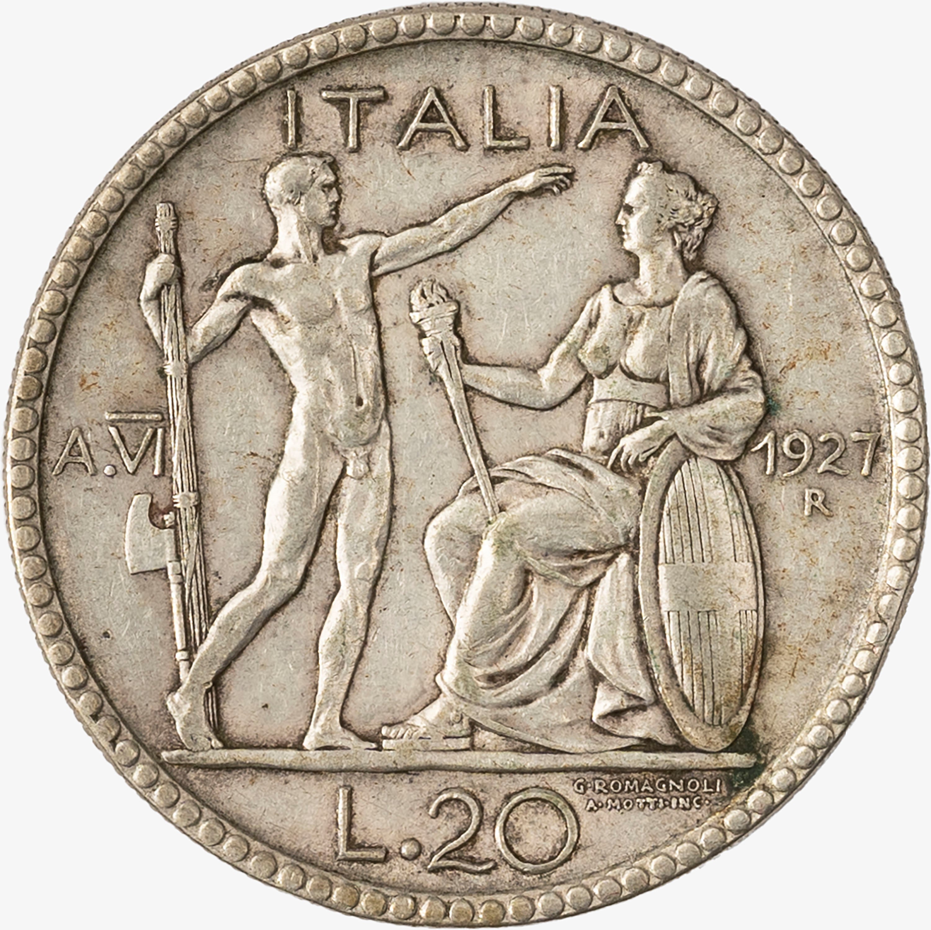 Regno D'italia, Vittorio Emanuele III, 1900-1946 - VITTORIO EMANUELE III, 20 Lire Littore, 1927