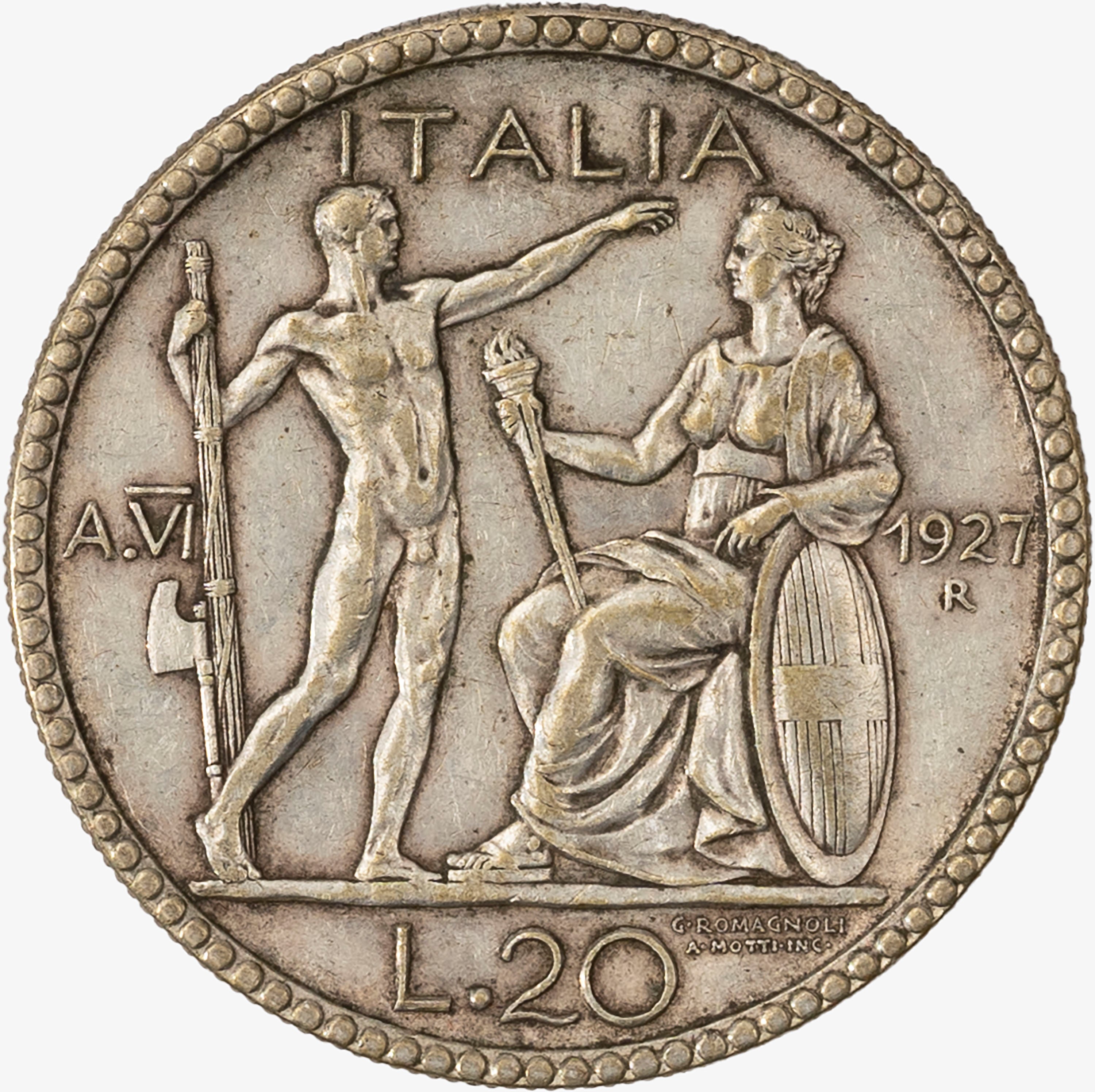 Regno D'italia, Vittorio Emanuele III, 1900-1946 - VITTORIO EMANUELE III, 20 Lire Littore Anno VI...