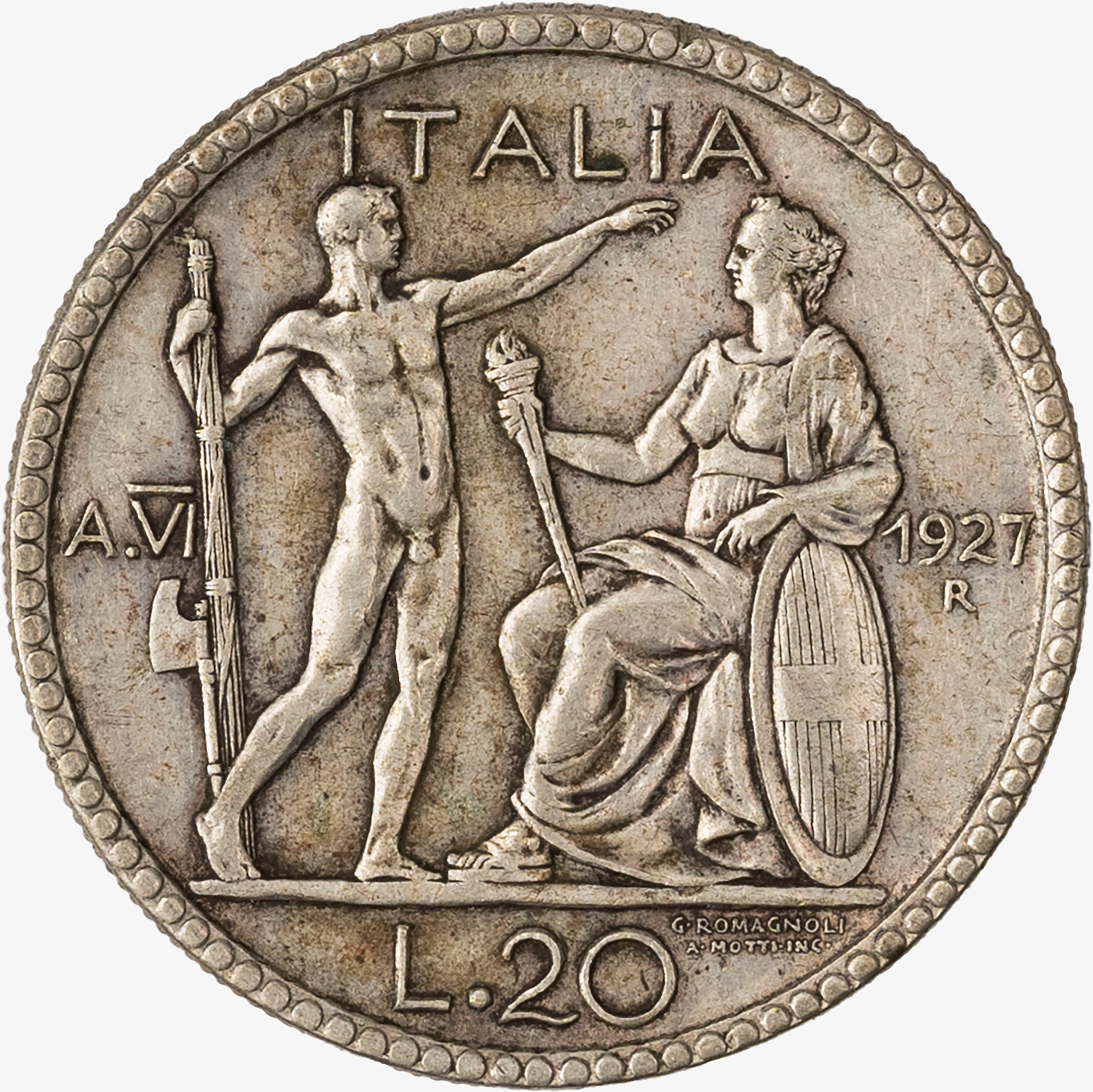 Regno D'italia, Vittorio Emanuele III, 1900-1946 - Regno d'Italia, 20 Lire Littore, 1927