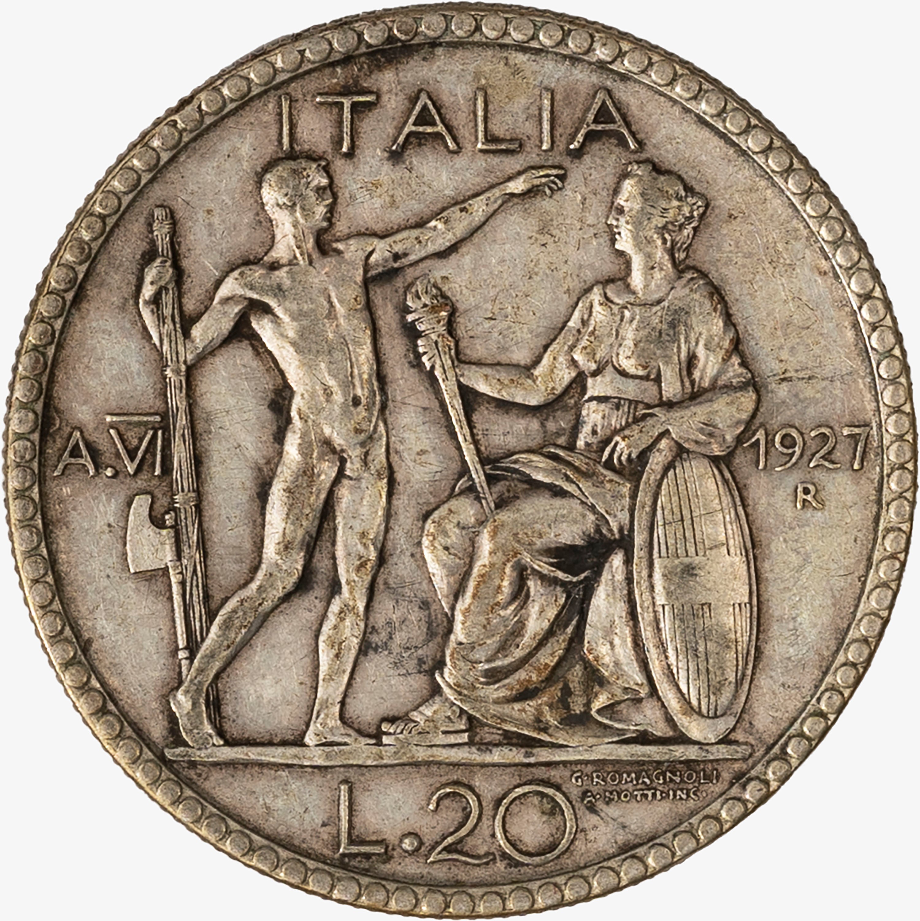Regno D'italia, Vittorio Emanuele III, 1900-1946 - VITTORIO EMANUELE III, 20 Lire Littore, 1927