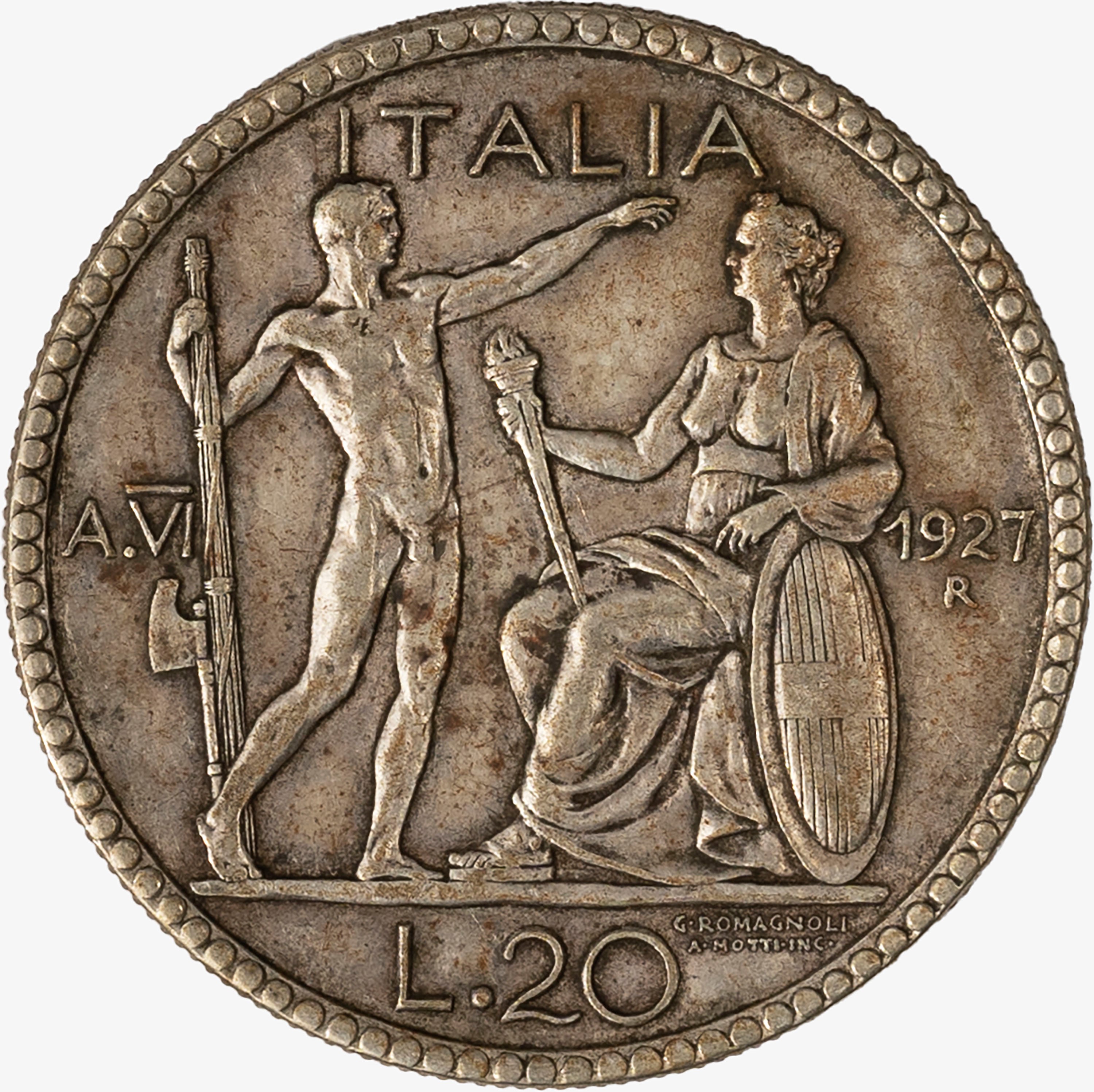 Regno D'italia, Vittorio Emanuele III, 1900-1946 - Regno d'Italia, 20 Lire Littore Anno VI, 1927