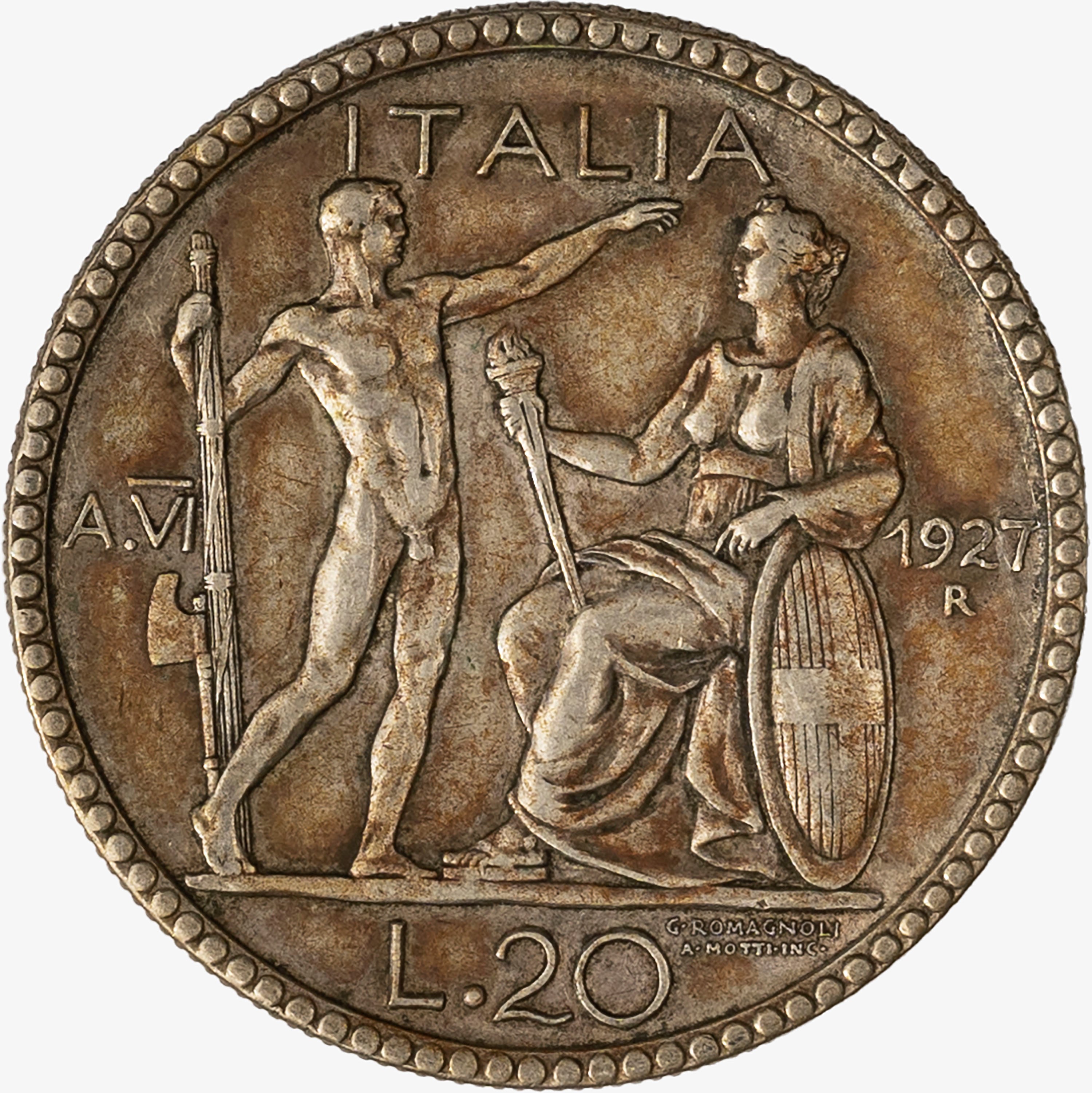 Regno D'italia, Vittorio Emanuele III, 1900-1946 - VITTORIO EMANUELE III, 20 Lire Littore, 1927