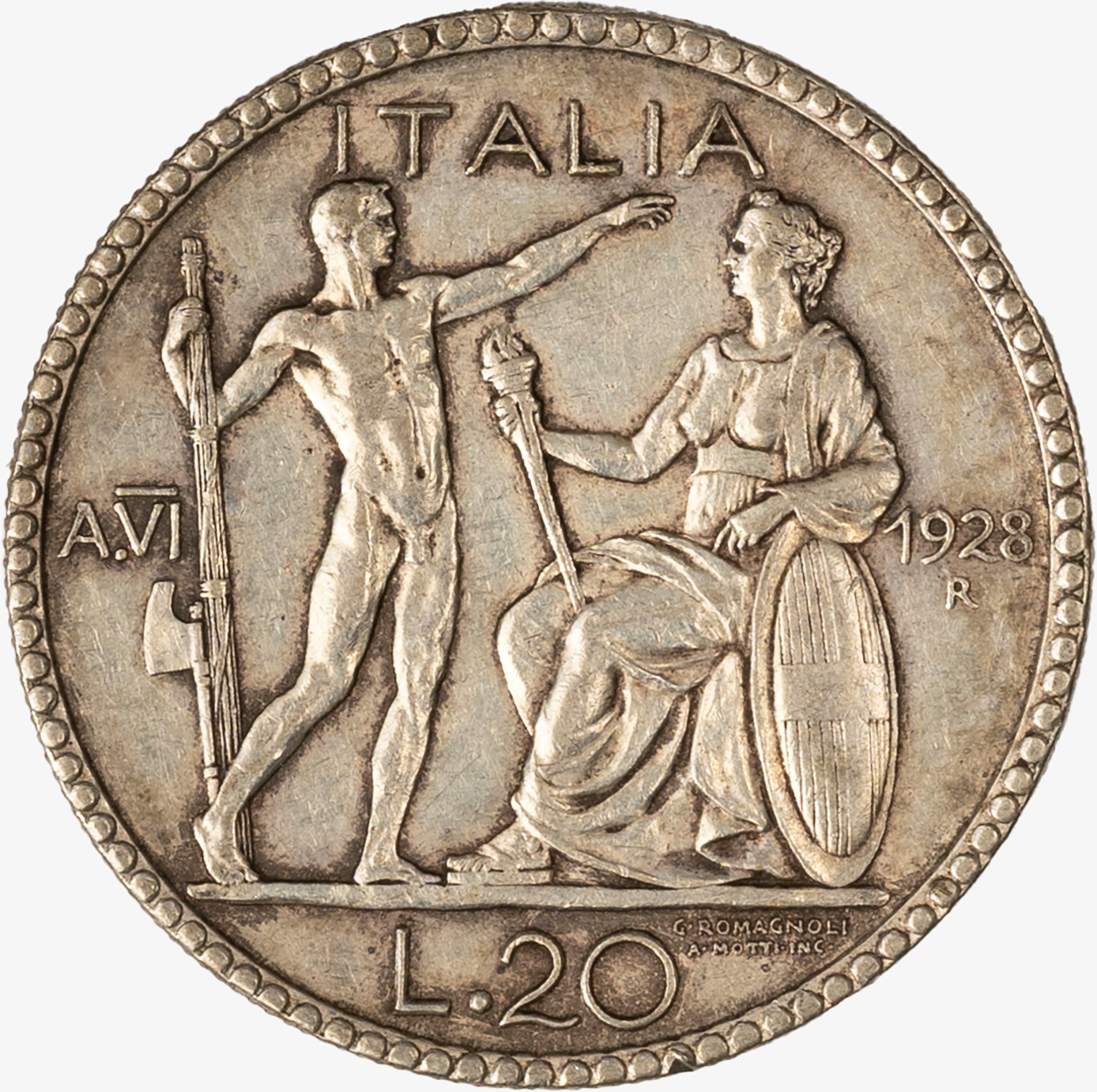 Regno D'italia, Vittorio Emanuele III, 1900-1946 - VITTORIO EMANUELE III, 20 Lire Littore, 1928, ...