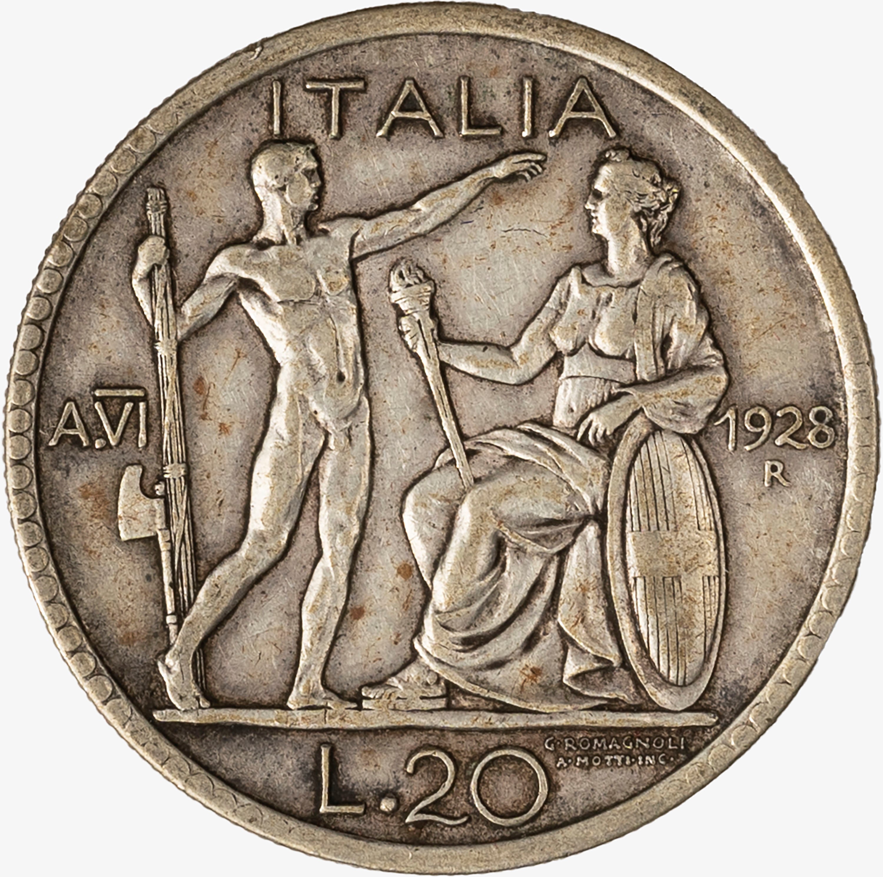 Regno D'italia, Vittorio Emanuele III, 1900-1946 - VITTORIO EMANUELE III, 20 Lire Littore, 1928