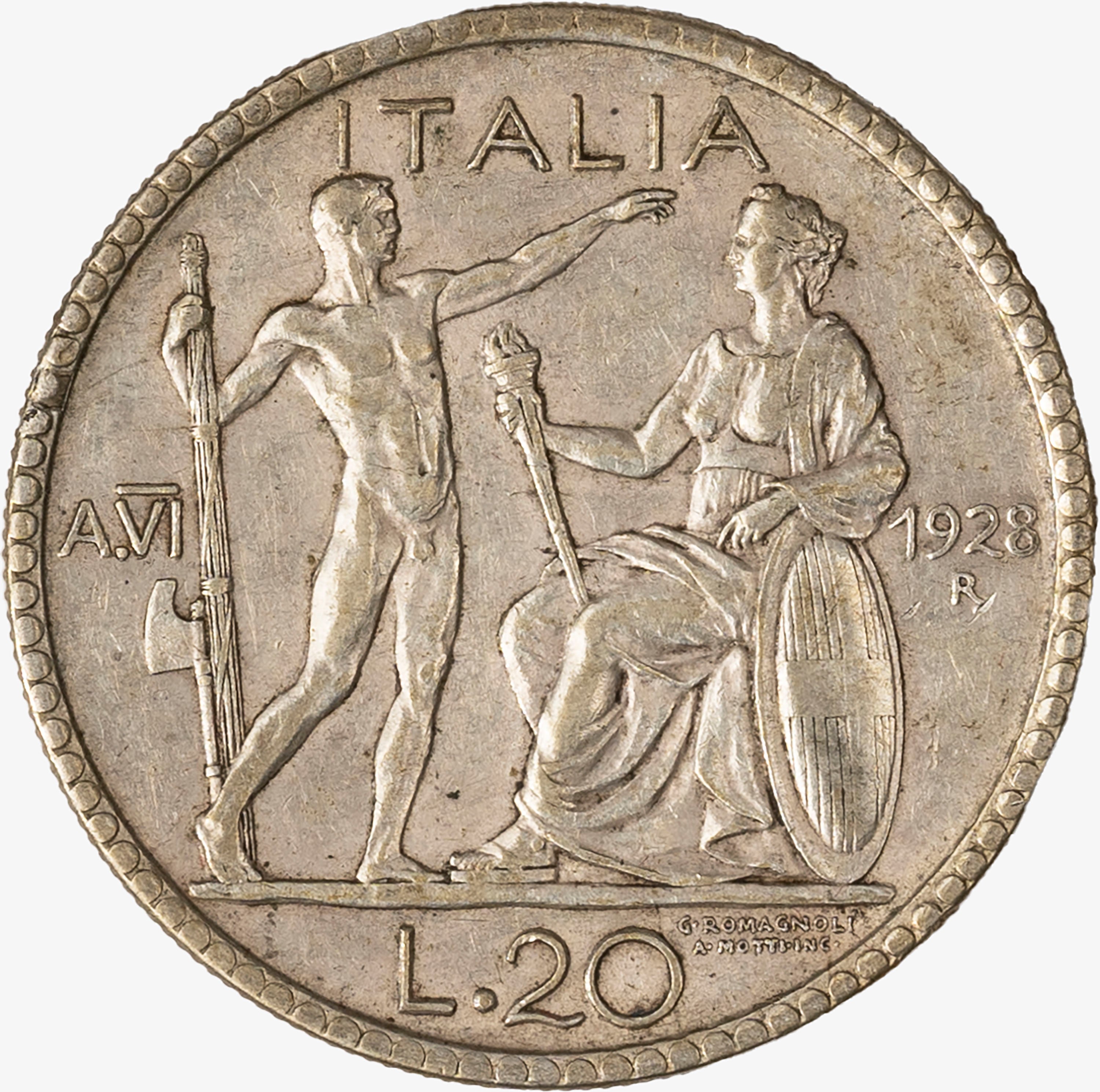 Regno D'italia, Vittorio Emanuele III, 1900-1946 - VITTORIO EMANUELE III, 20 Lire Littore, 1928
