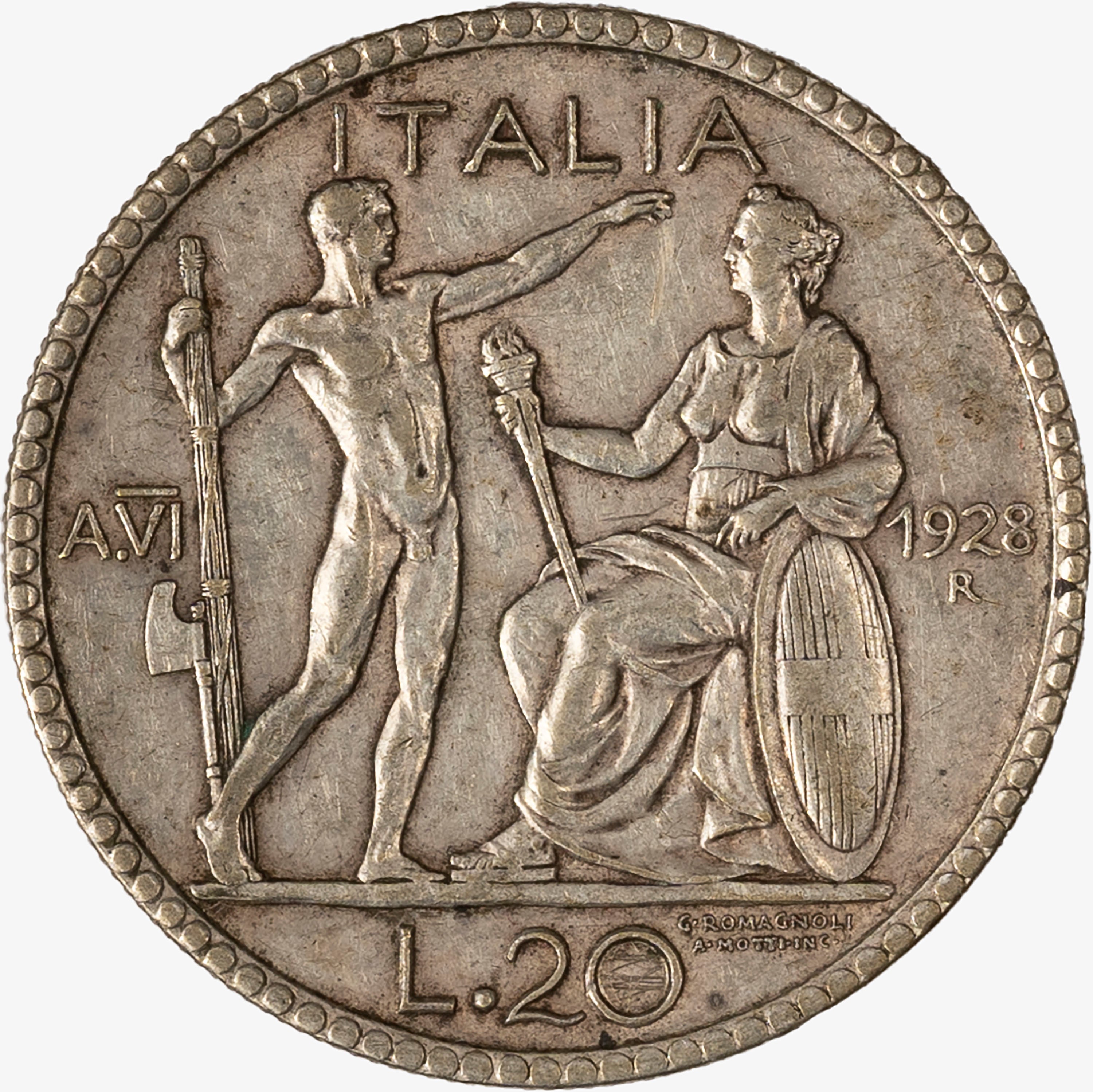 Regno D'italia, Vittorio Emanuele III, 1900-1946 - VITTORIO EMANUELE III, 20 Lire Littore Anno VI...