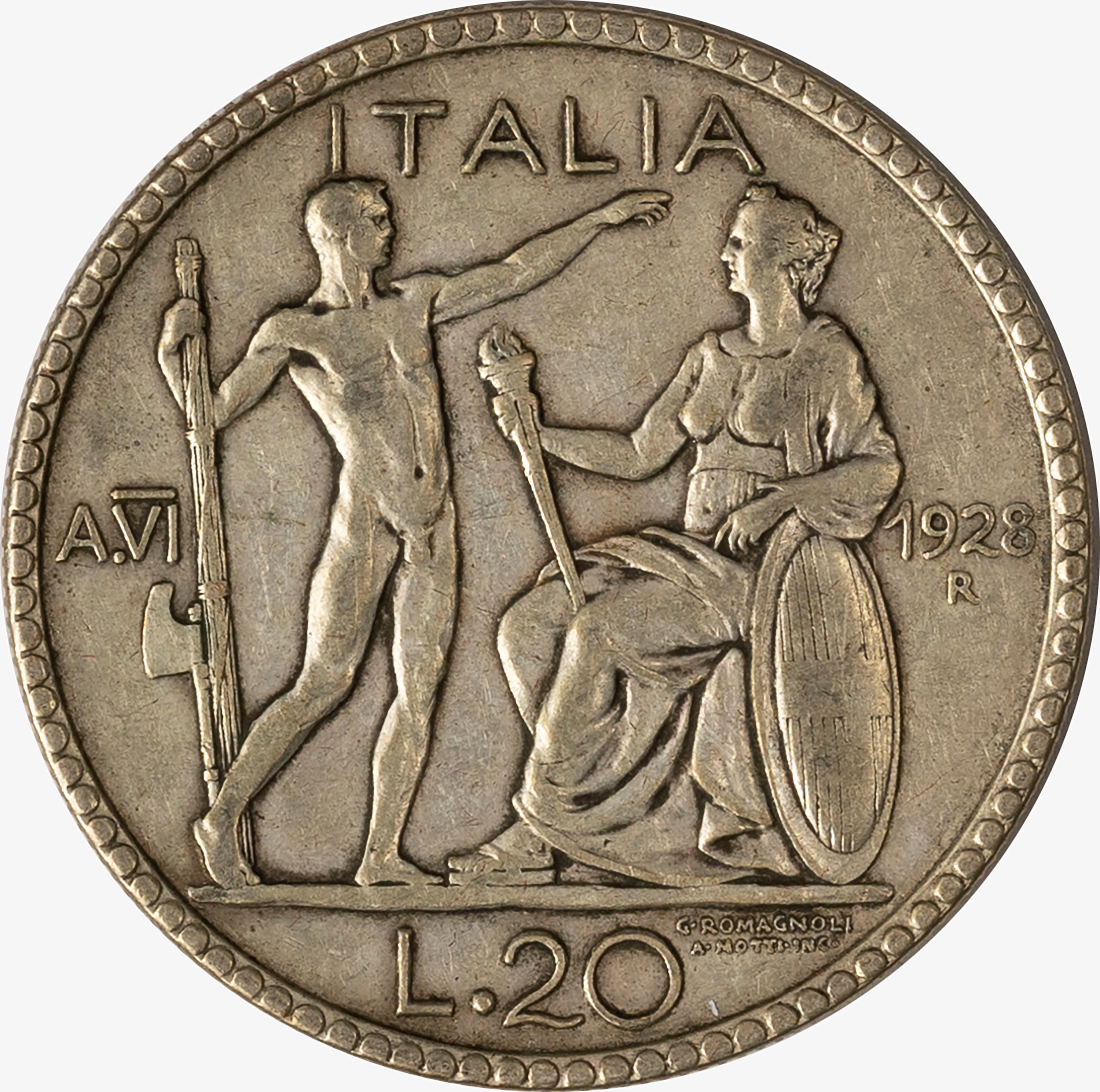 Regno D'italia, Vittorio Emanuele III, 1900-1946 - VITTORIO EMANUELE III, 20 Lire Littore Anno VI...
