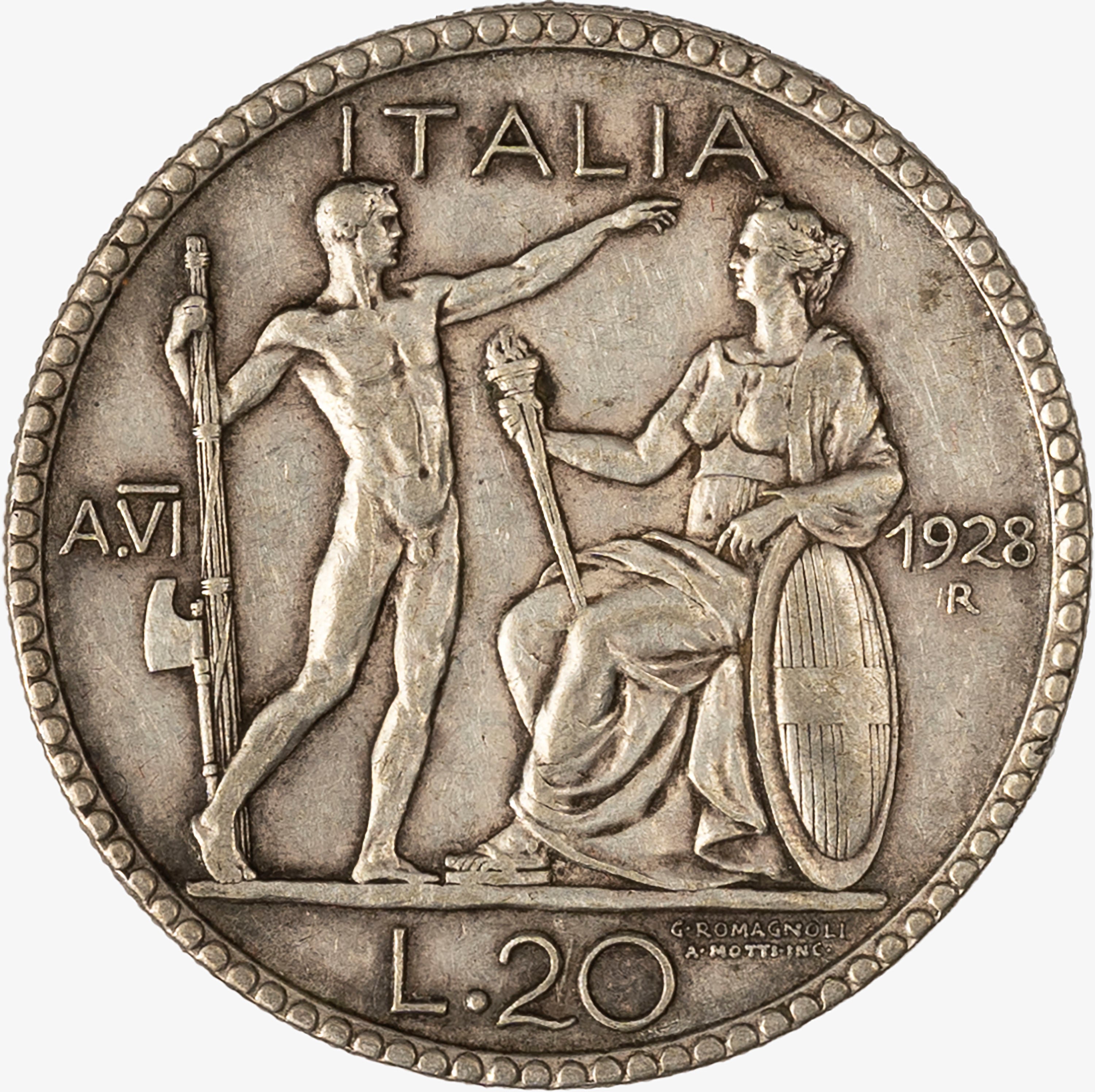 Regno D'italia, Vittorio Emanuele III, 1900-1946 - REGNO D'ITALIA, 20 Lire Littore Anno VI, 1928
