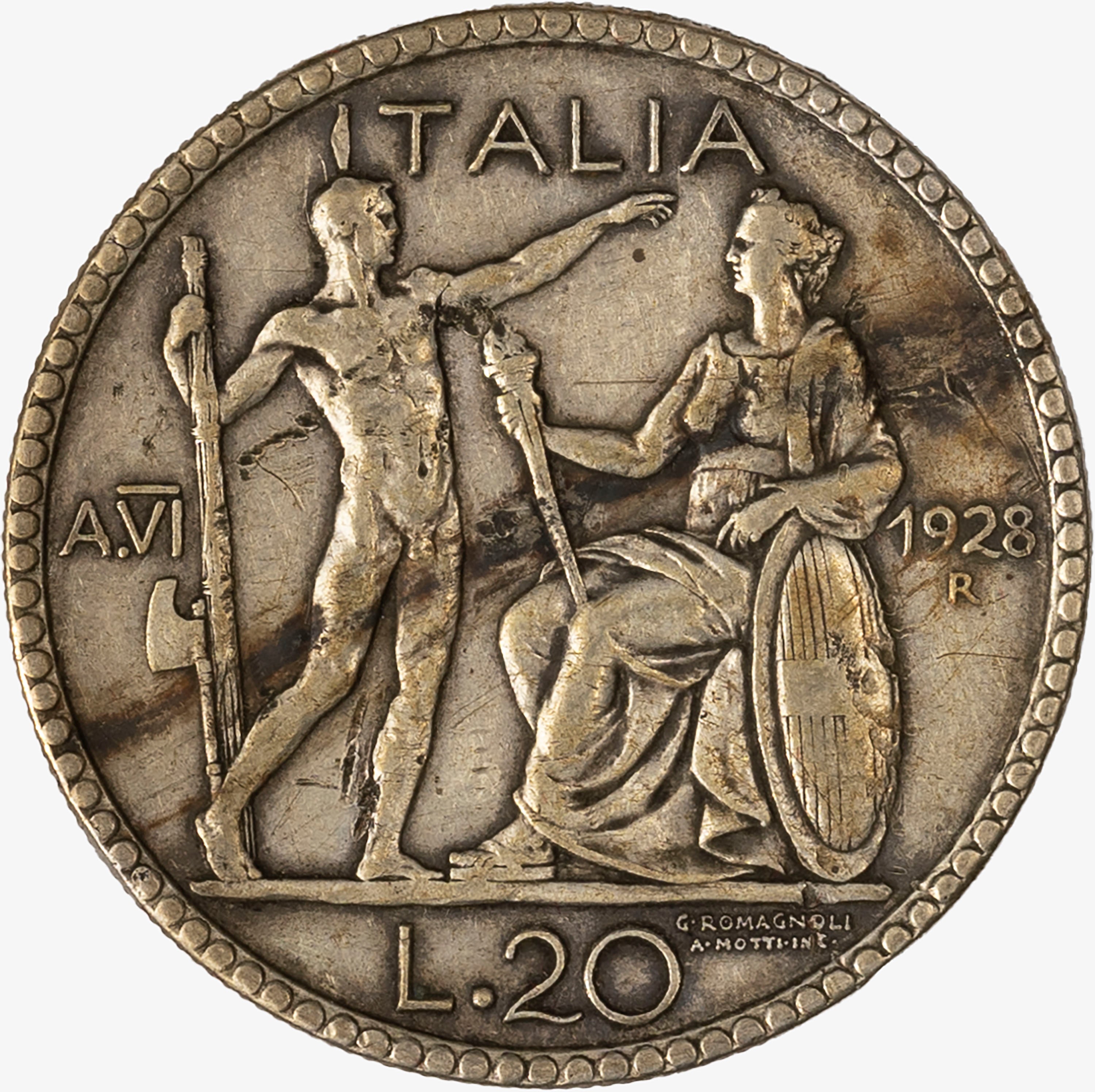 Regno D'italia, Vittorio Emanuele III, 1900-1946 - VITTORIO EMANUELE III, 20 Lire Littore Anno VI...