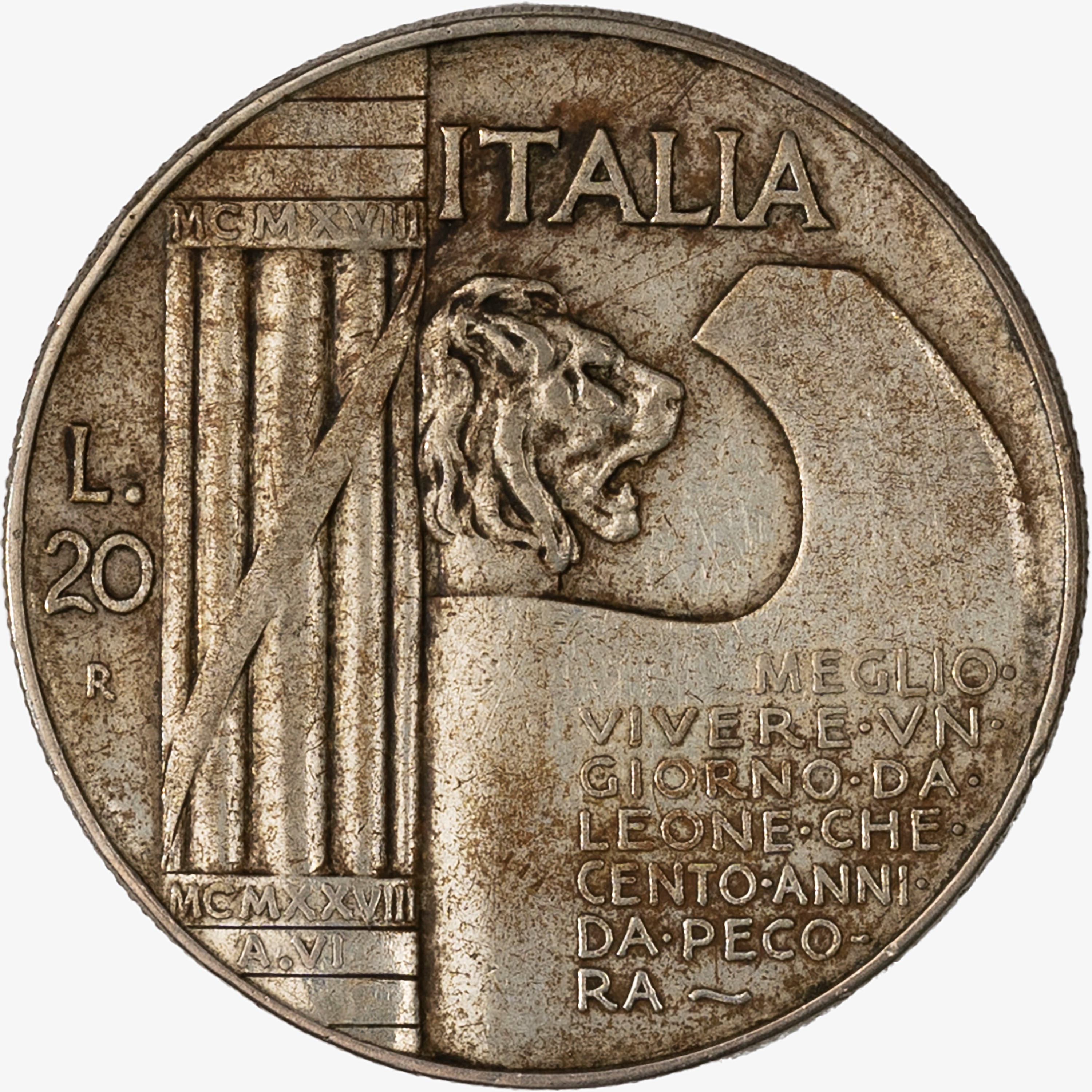Regno D'italia, Vittorio Emanuele III, 1900-1946 - VITTORIO EMANUELE III, Moneta da 20 Lire Elmet...