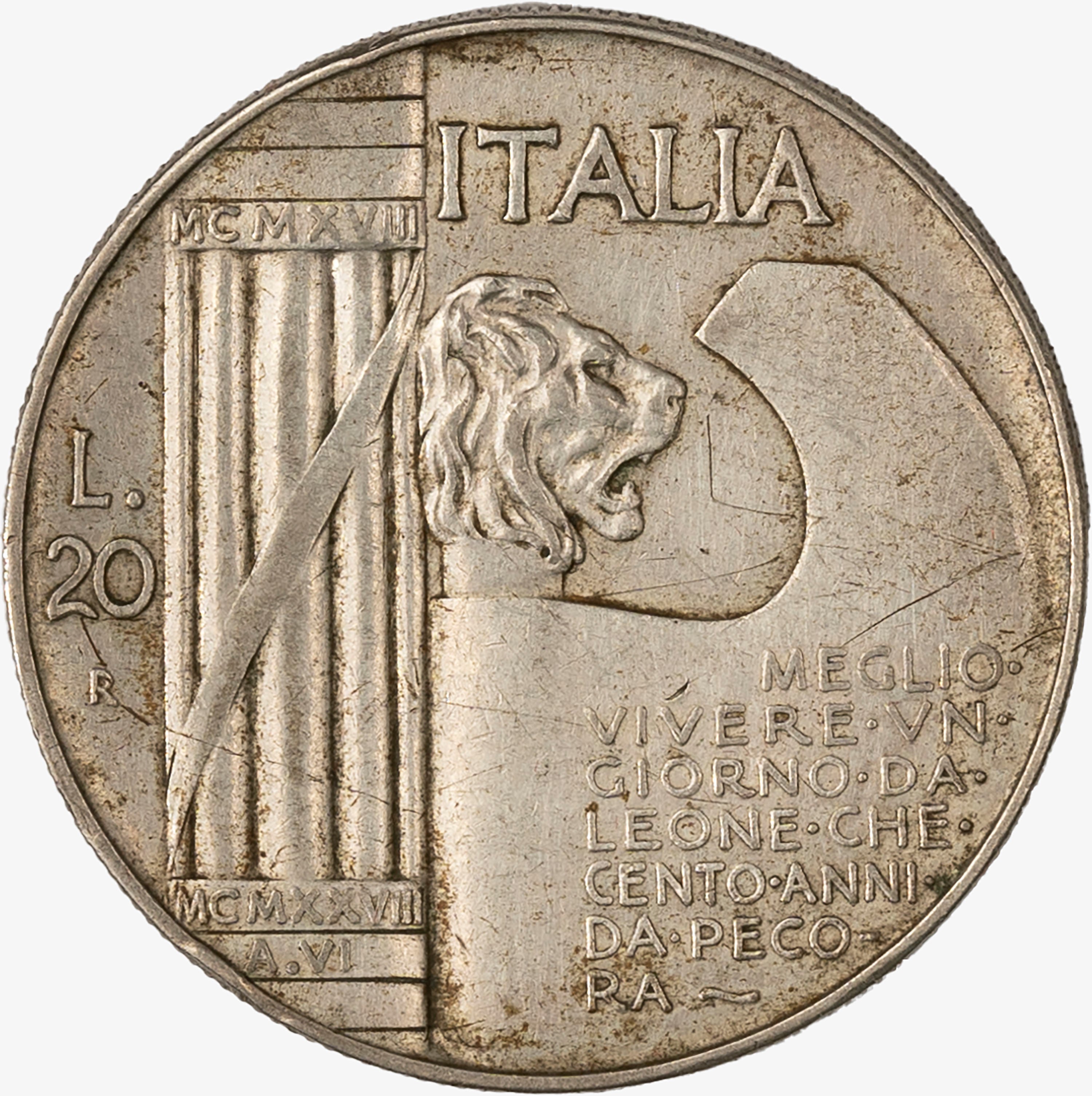 Regno D'italia, Vittorio Emanuele III, 1900-1946 - VITTORIO EMANUELE III, 20 Lire Elmetto, moneta...