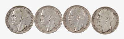 Vittorio Emanuele III, Lotto di 4 esemplari da 10 Lire Biga, argento, 1927