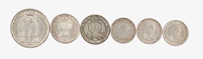 Lotto composto da monete in argento: 20 Lire 1935, 10 Lire 1932 (2 esemplari), 5 Lire 1933, 5 Lir...