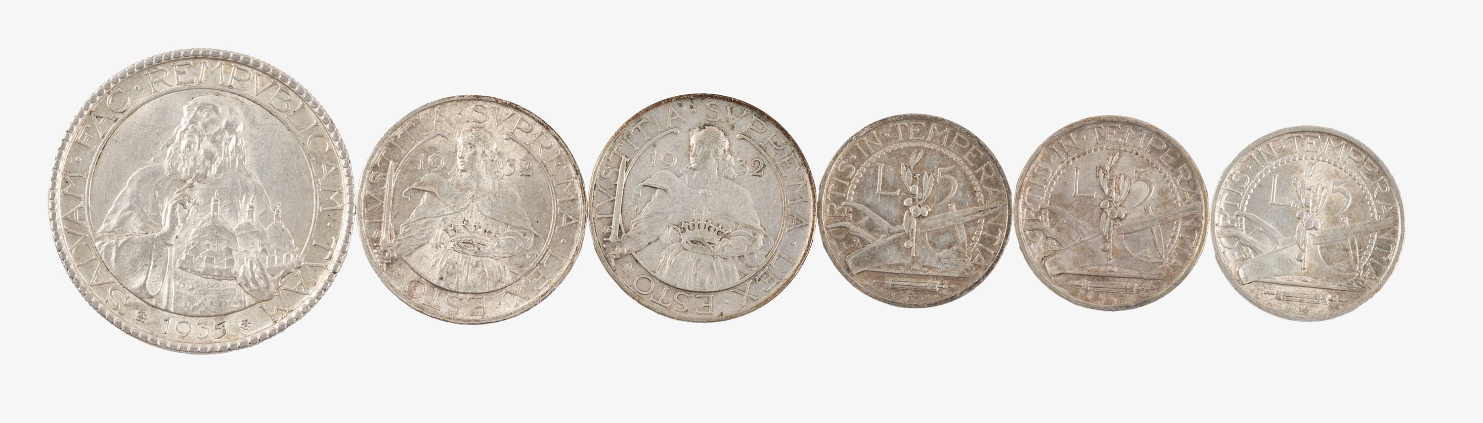 Repubblica di San Marino - Lotto composto da monete in argento: 20 Lire 1935, 10 Lire 1932 (2 ese...