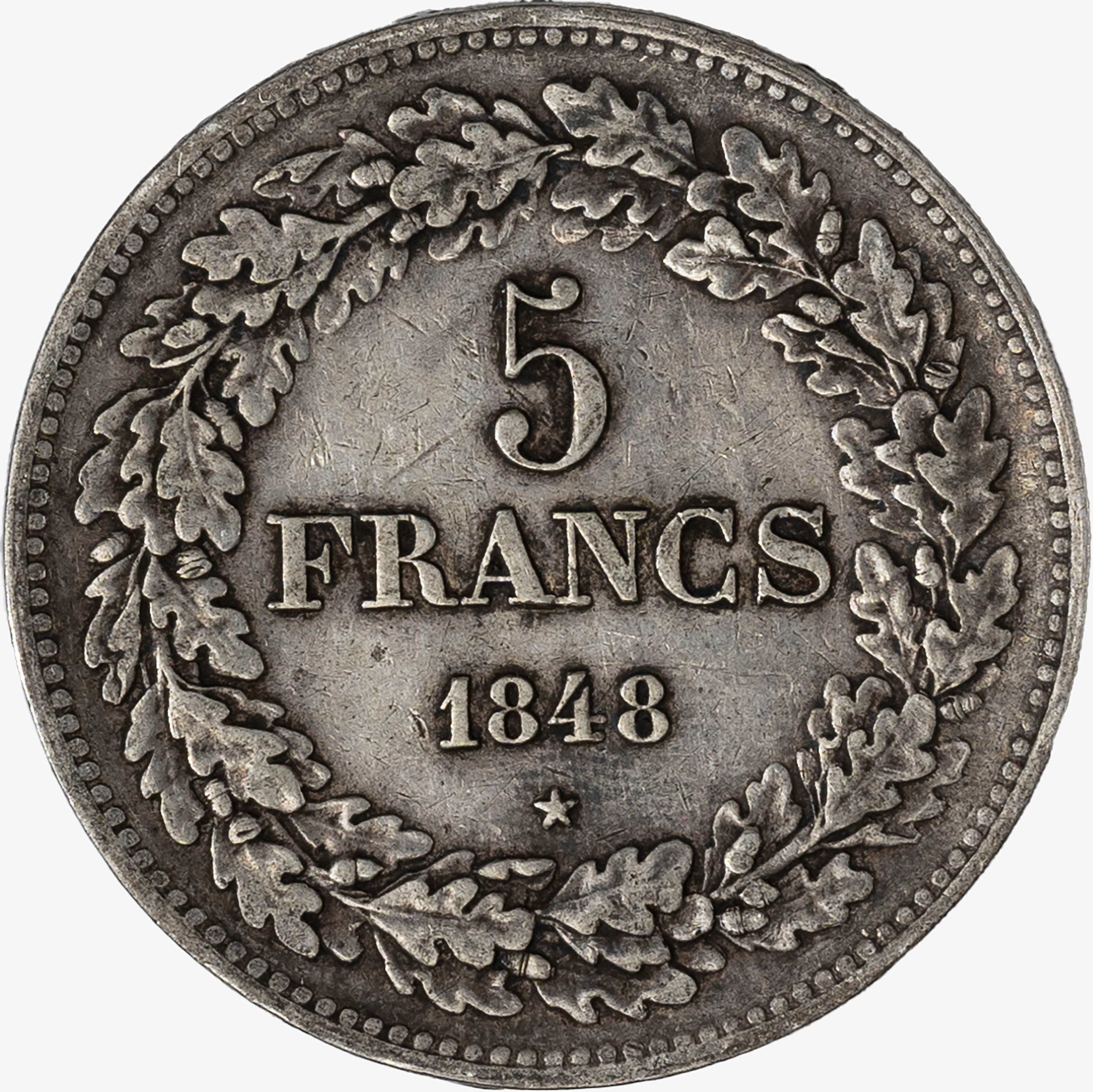 Belgio, Leopold I, 1831-1865 - LEOPOLD I, 5 Franchi, argento, 1848