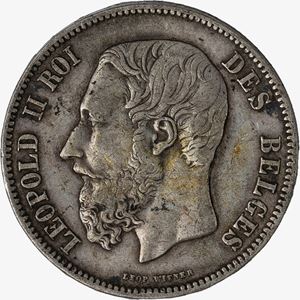 Belgio, LEOPOLD II, 1865-1909 - 5 Franchi