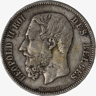 LEOPOLD II, 5 Franchi in argento (1869)