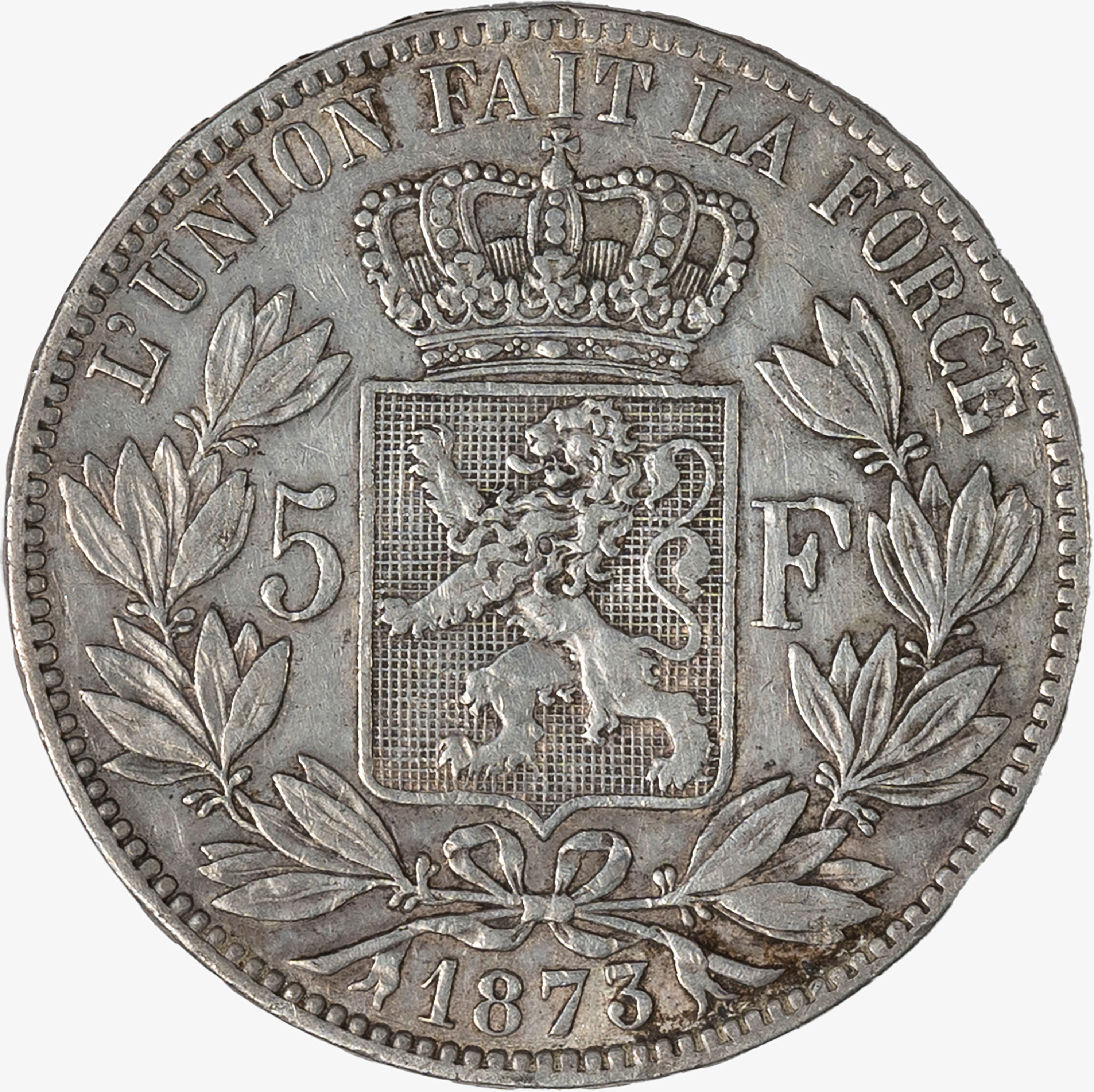 Belgio, Leopold II, 1865-1909 - LEOPOLD II del Belgio, 5 Franchi in argento del 1873