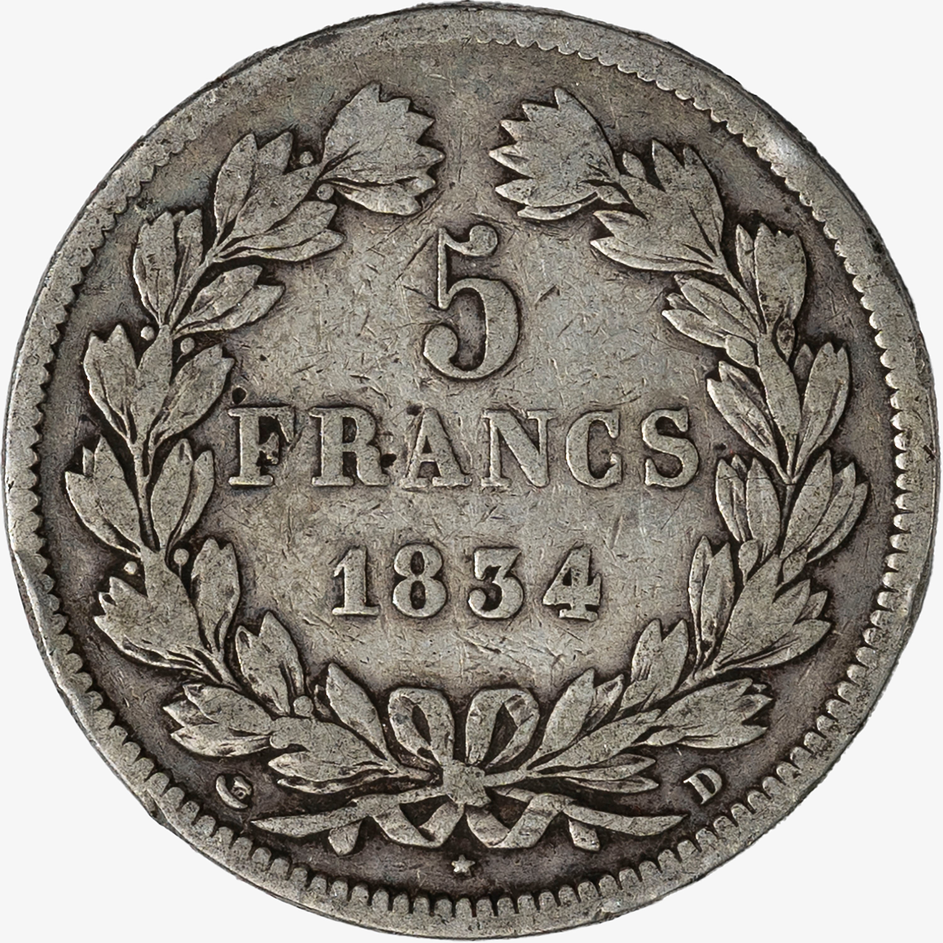 Francia, Luigi Filippo I, 1830-1848 - Francia, Luigi Filippo I, 5 Franchi, 1834, Argento, qBB