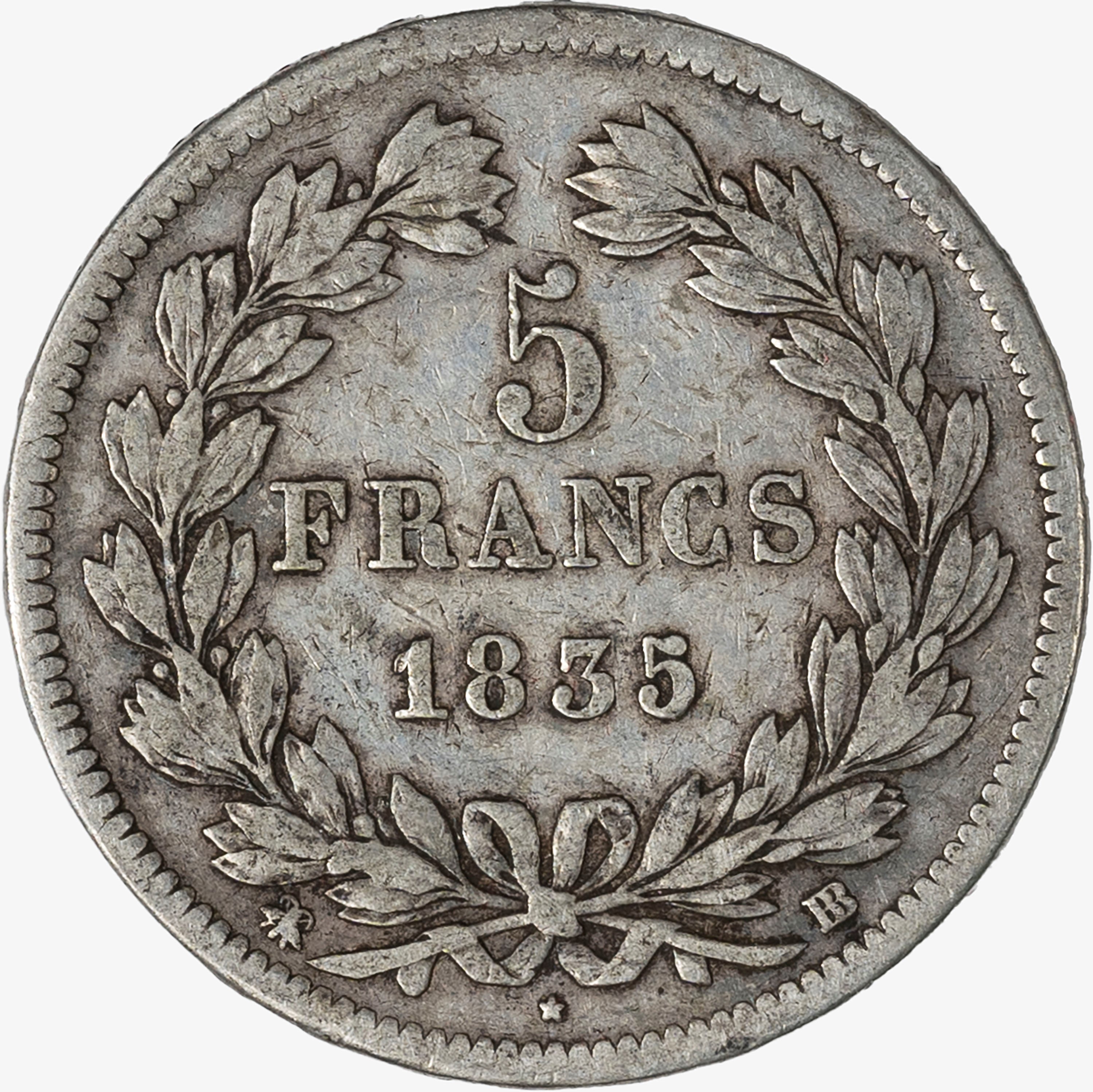 Francia, Luigi Filippo I, 1830-1848 - Francia, Luigi Filippo I, 5 Franchi, argento, 1835