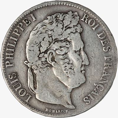 Francia, Luigi Filippo I, 5 Franchi, 1838, argento qBB