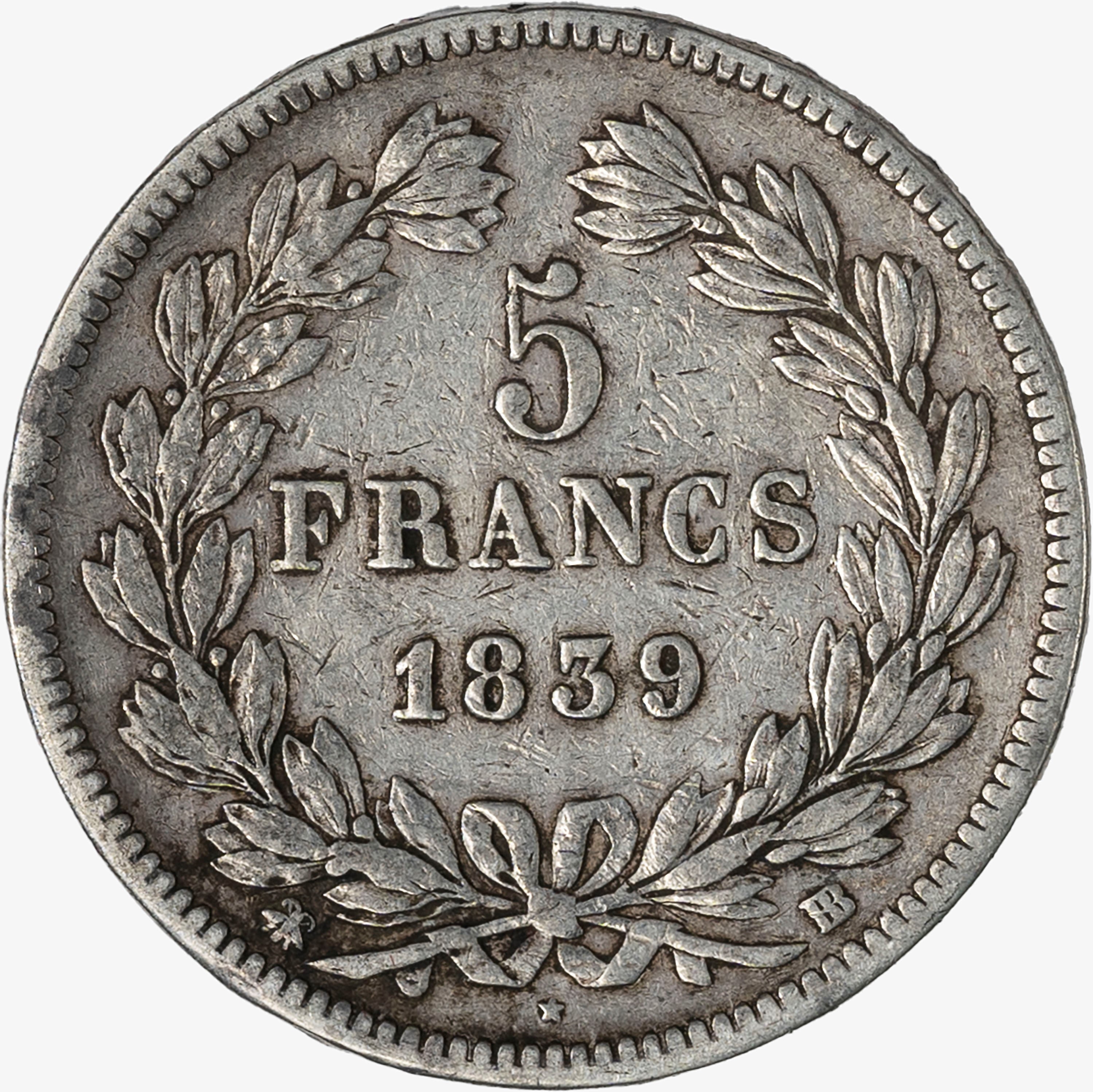 Francia, Luigi Filippo I, 1830-1848 - Francia, Luigi Filippo I, 5 Franchi in argento, 1839
