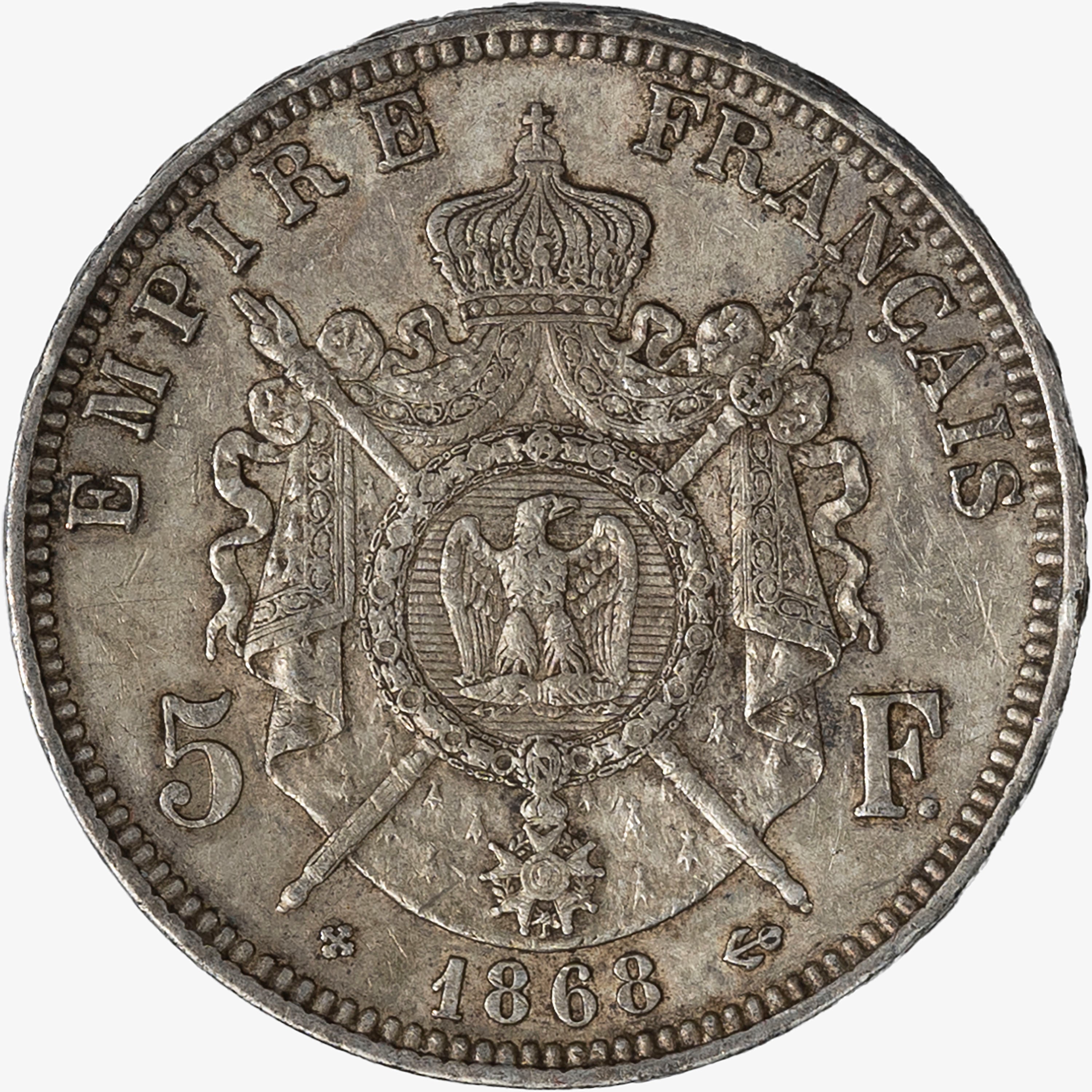Francia, Napoleone III, 1852-1870 - Francia, 5 Franchi, 1868, argento, qBB
