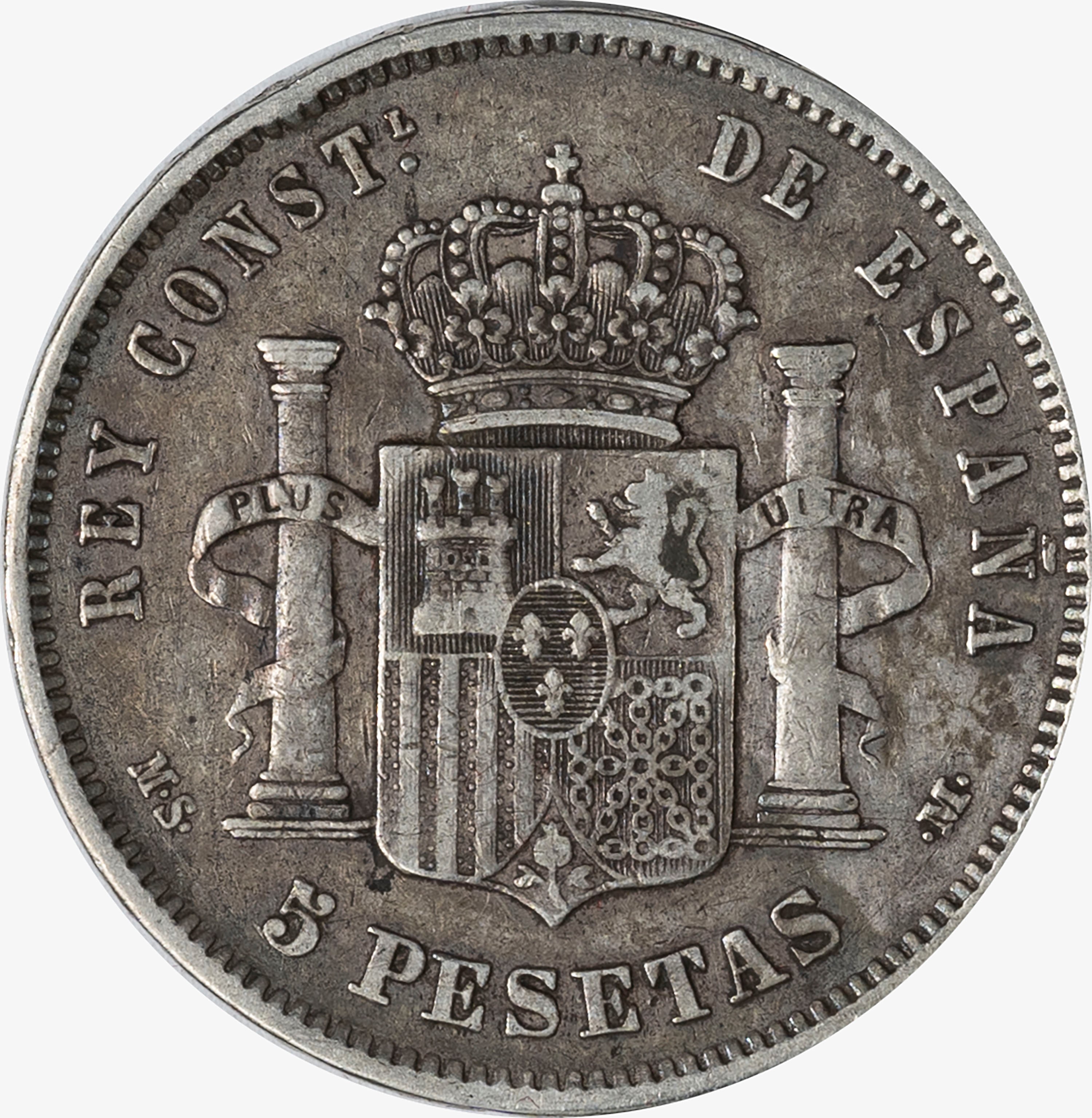 Spagna, Alfonso XII, 1874-1885 - Spagna, Alfonso XII - Moneta da 5 Pesetas, argento, 1882