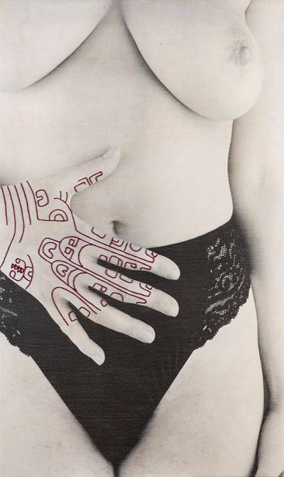 Senza titolo - Tela emulsionata e ricamo, 2000