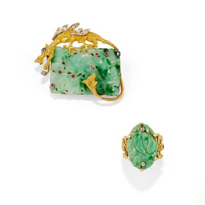 Spilla e Anello con Giadeite