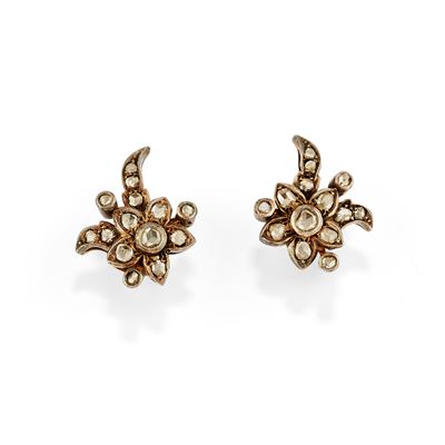 Orecchini a forma di fiore in argento e oro giallo 18k con diamanti taglio rosa