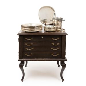 Sterling silver tableware with cabinet