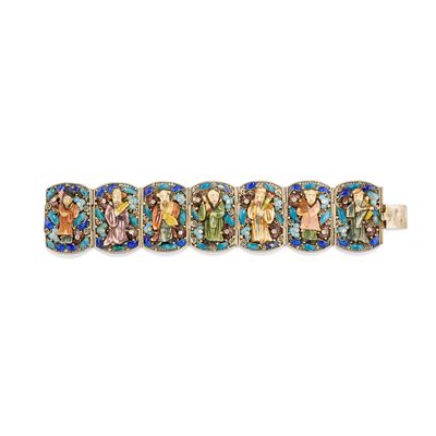 Bracciale in argento con decorazioni orientali in pietra dura