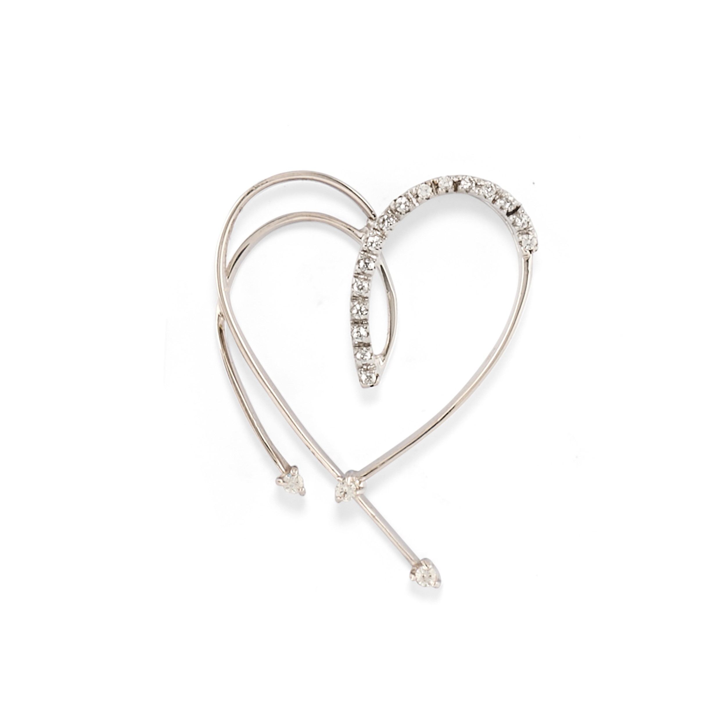 Spilla a forma di cuore e anello a fascia in oro bianco 18k con diamanti