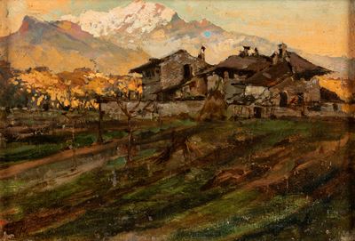 Baite in montagna, olio su cartone