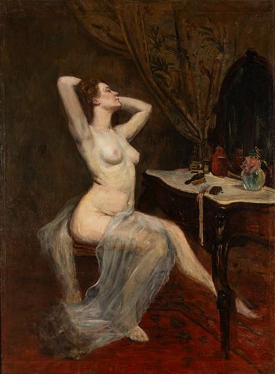Autore sconosciuto, Allo specchio, olio su tela