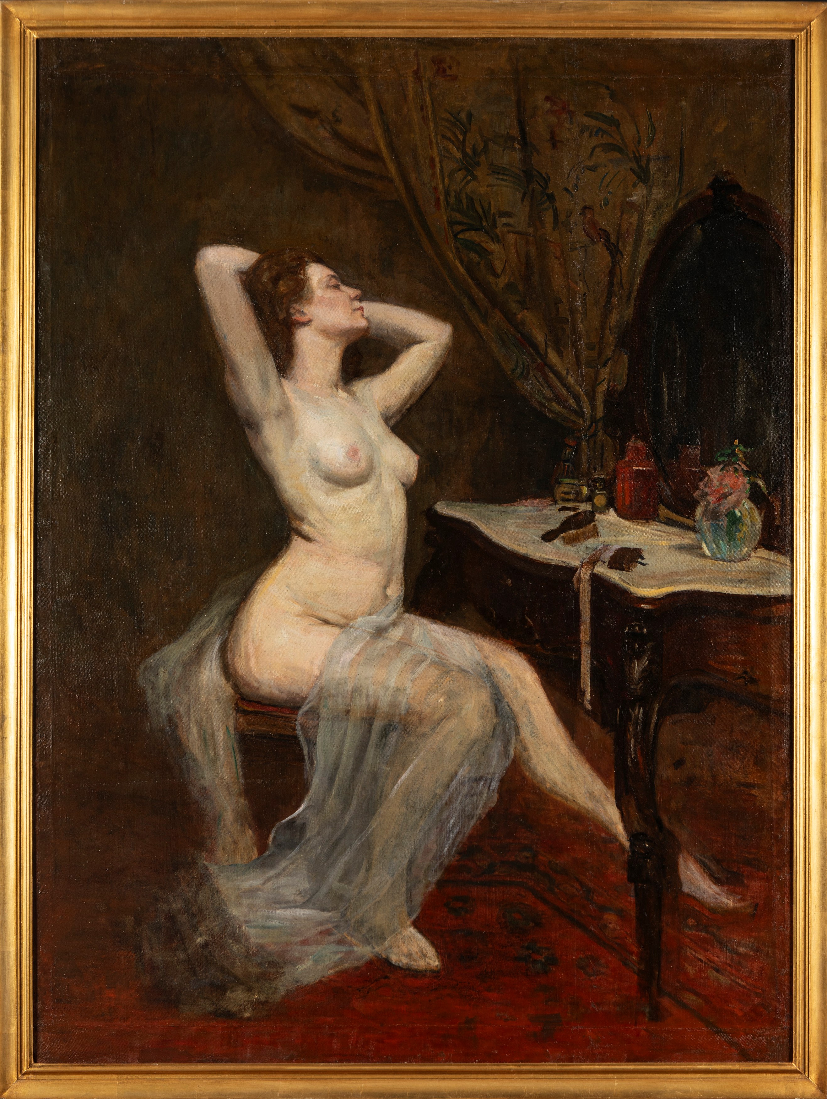 Attribuito a Giacomo Grosso (cambiano 1860-torino 1938) - Autore sconosciuto, Allo specchio, olio...