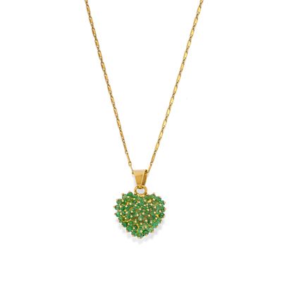 Pendente in oro giallo 18k con smeraldi taglio rotondo cabochon