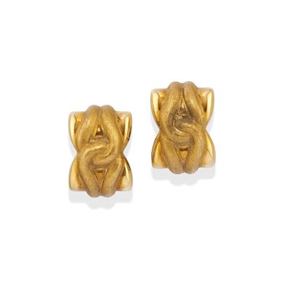 Orecchini in oro giallo 18k con decoro a treccia e chiusura a perno